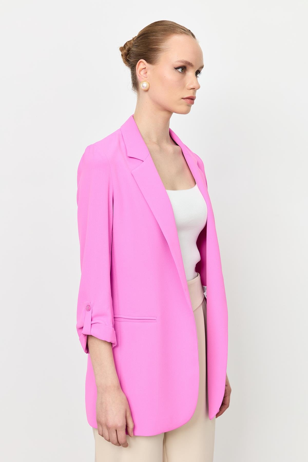 Kolu Düğme Detaylı Ceket-PEMBE