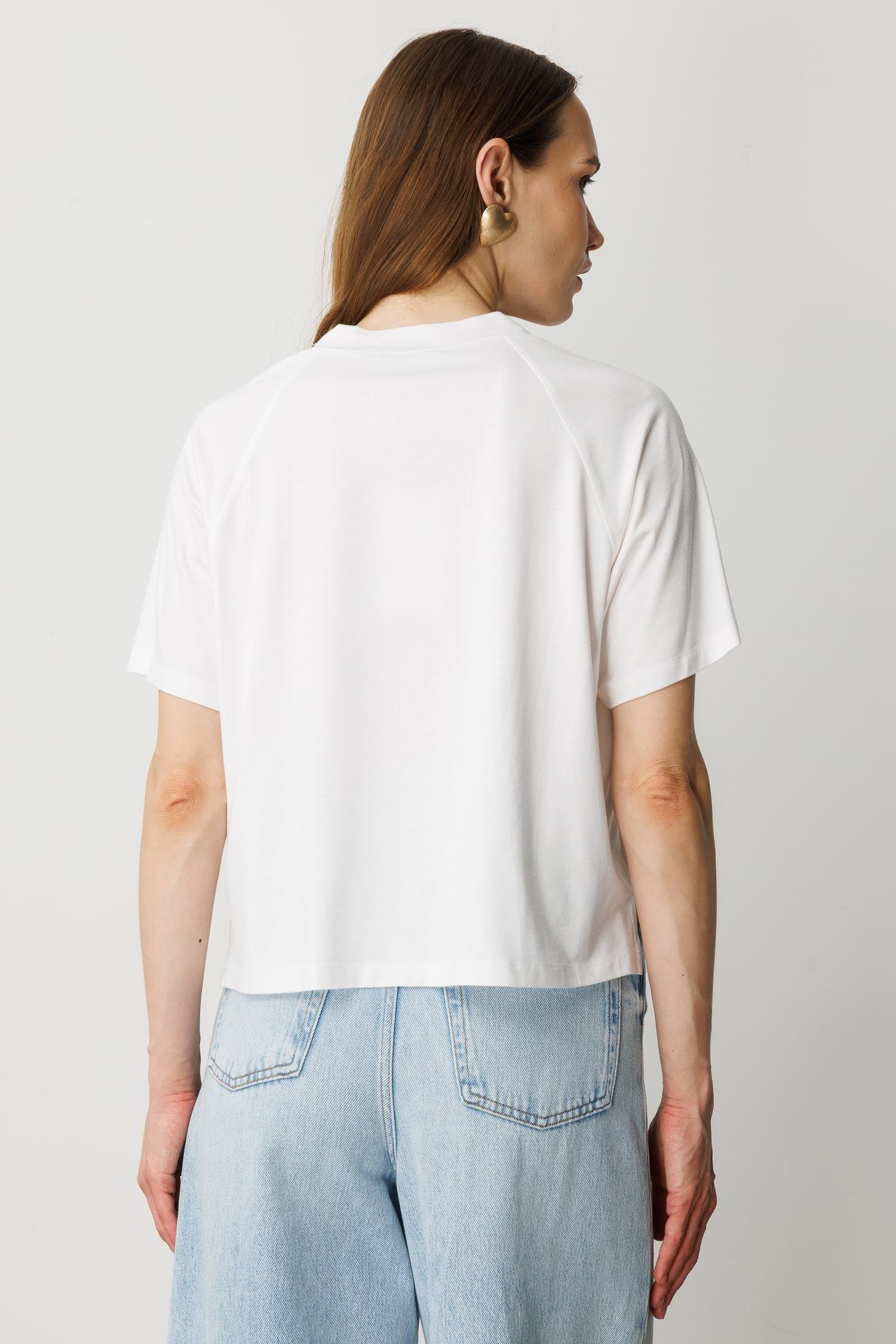 Kurdela Detaylı Penye Tişört-KEMIK