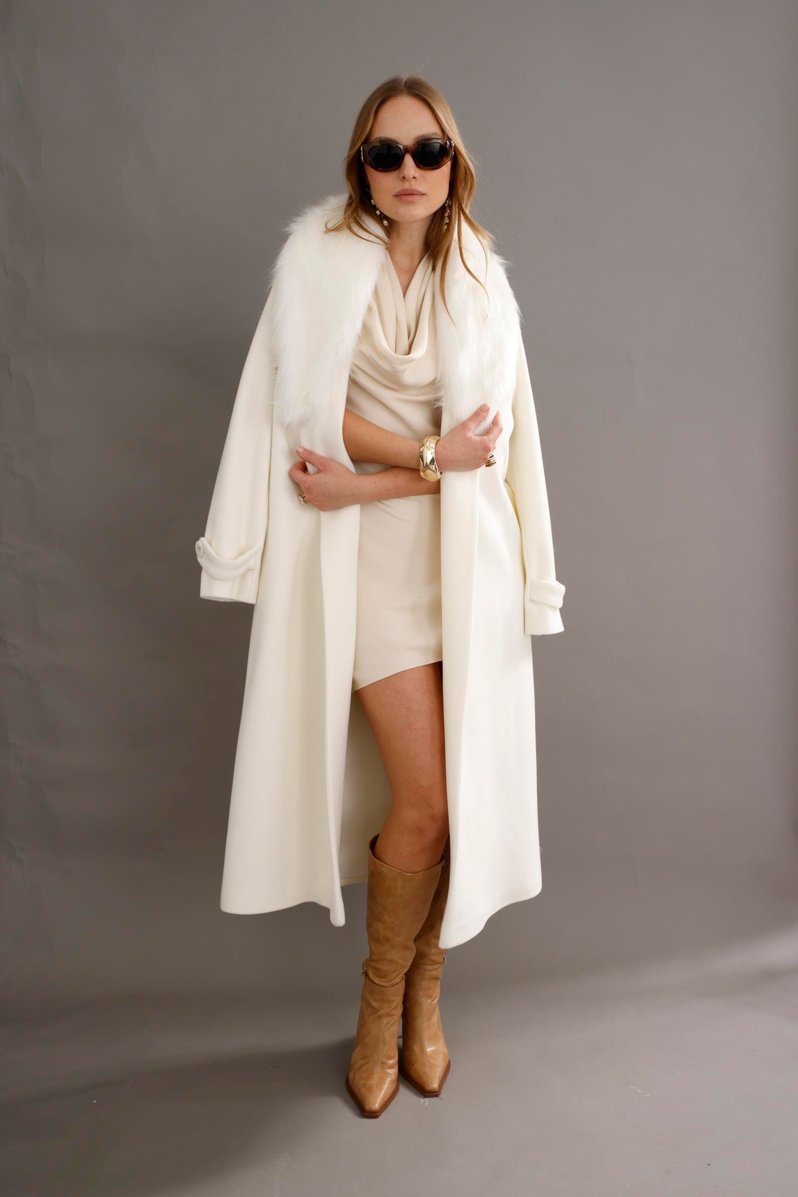 Kürk Yaka Detaylı Kaşe Kaban-KEMIK