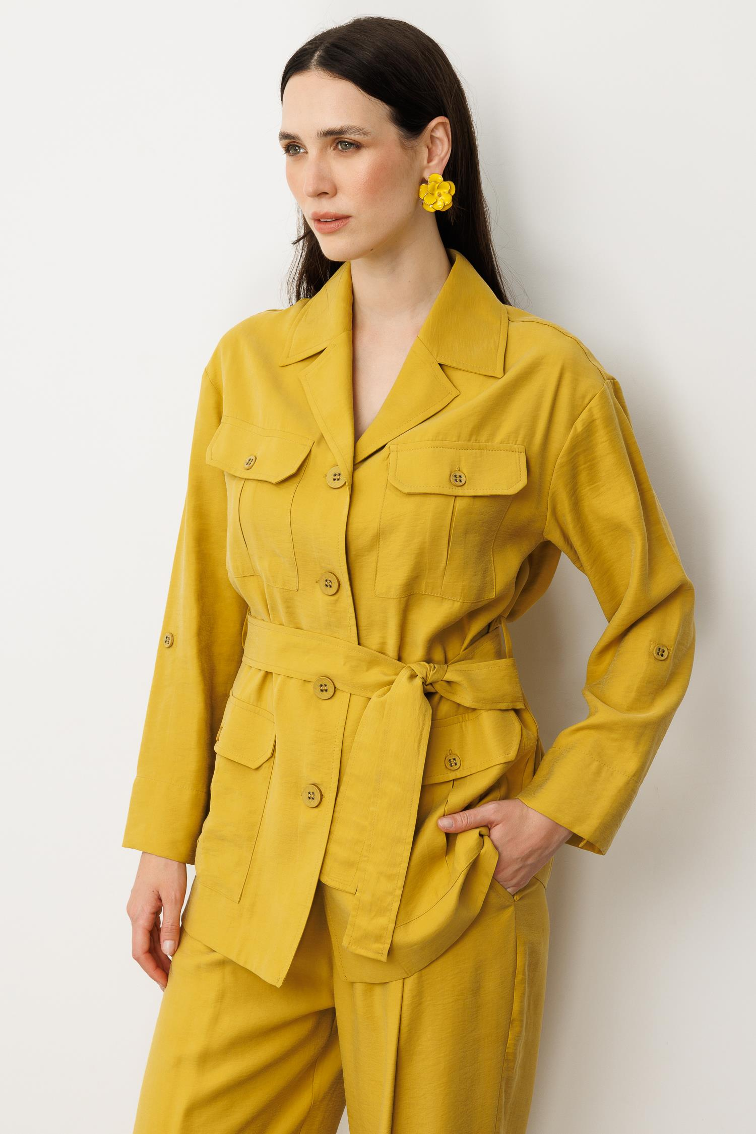 Kuşaklı Modal Ceket-SAFRAN