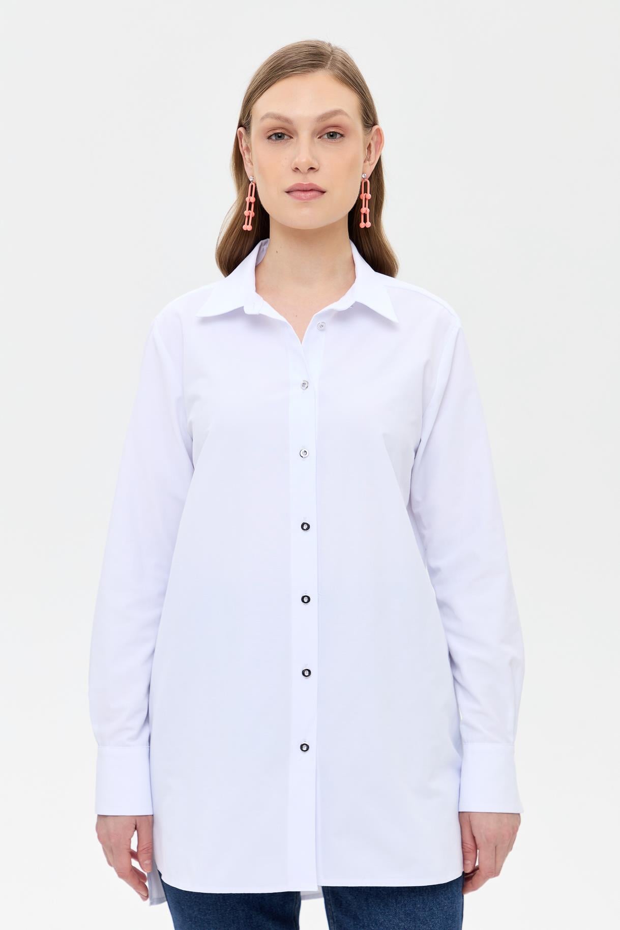 Oversize Koton Gömlek-BEYAZ
