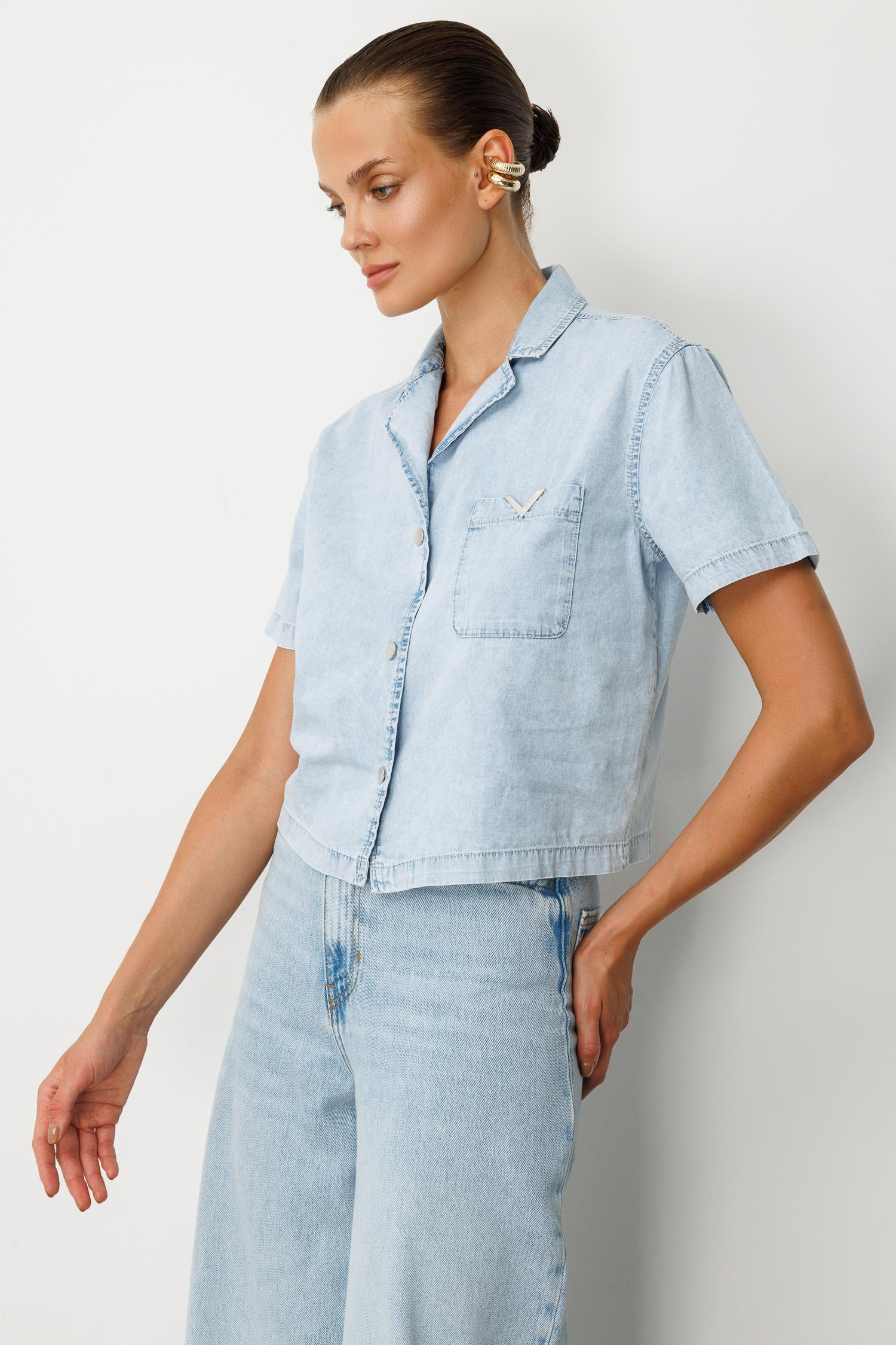 Oversize Pamuklu Kot Gömlek-MAVİ