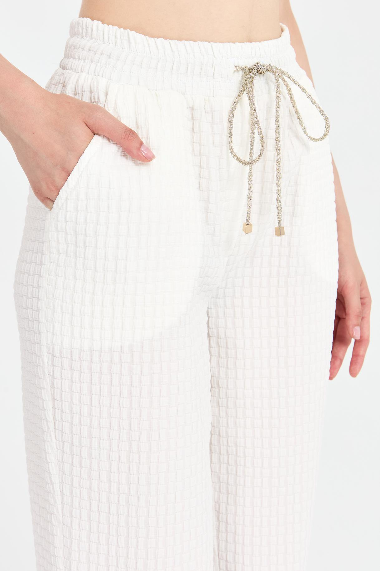 Paçası ve Beli Lastikli Dokulu Pantolon-KEMIK