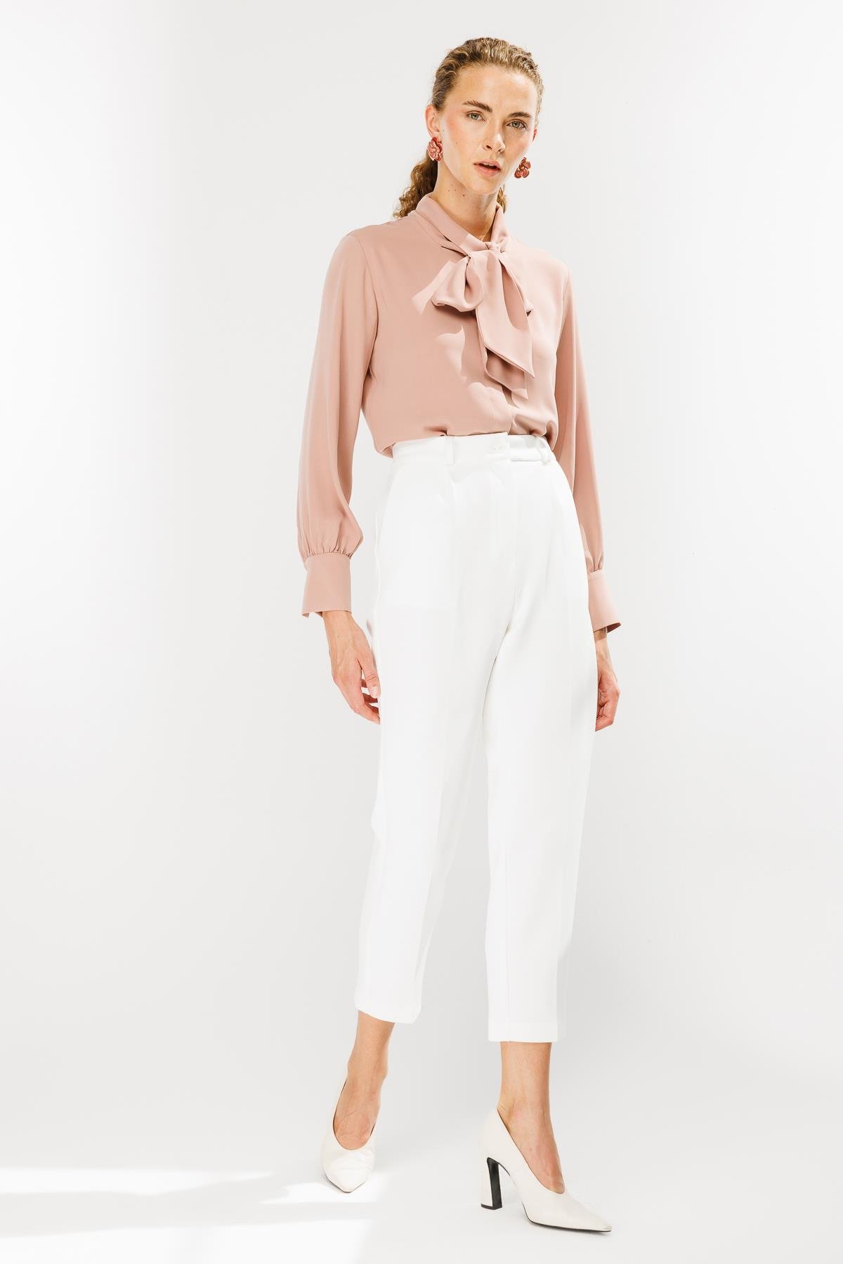 Pileli Dalgıç Kumaş Pantolon-KEMIK