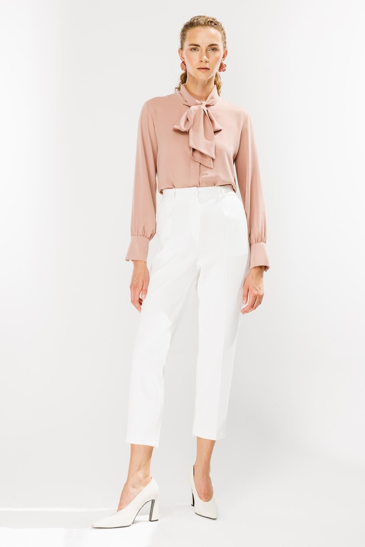 Pileli Dalgıç Kumaş Pantolon-KEMIK