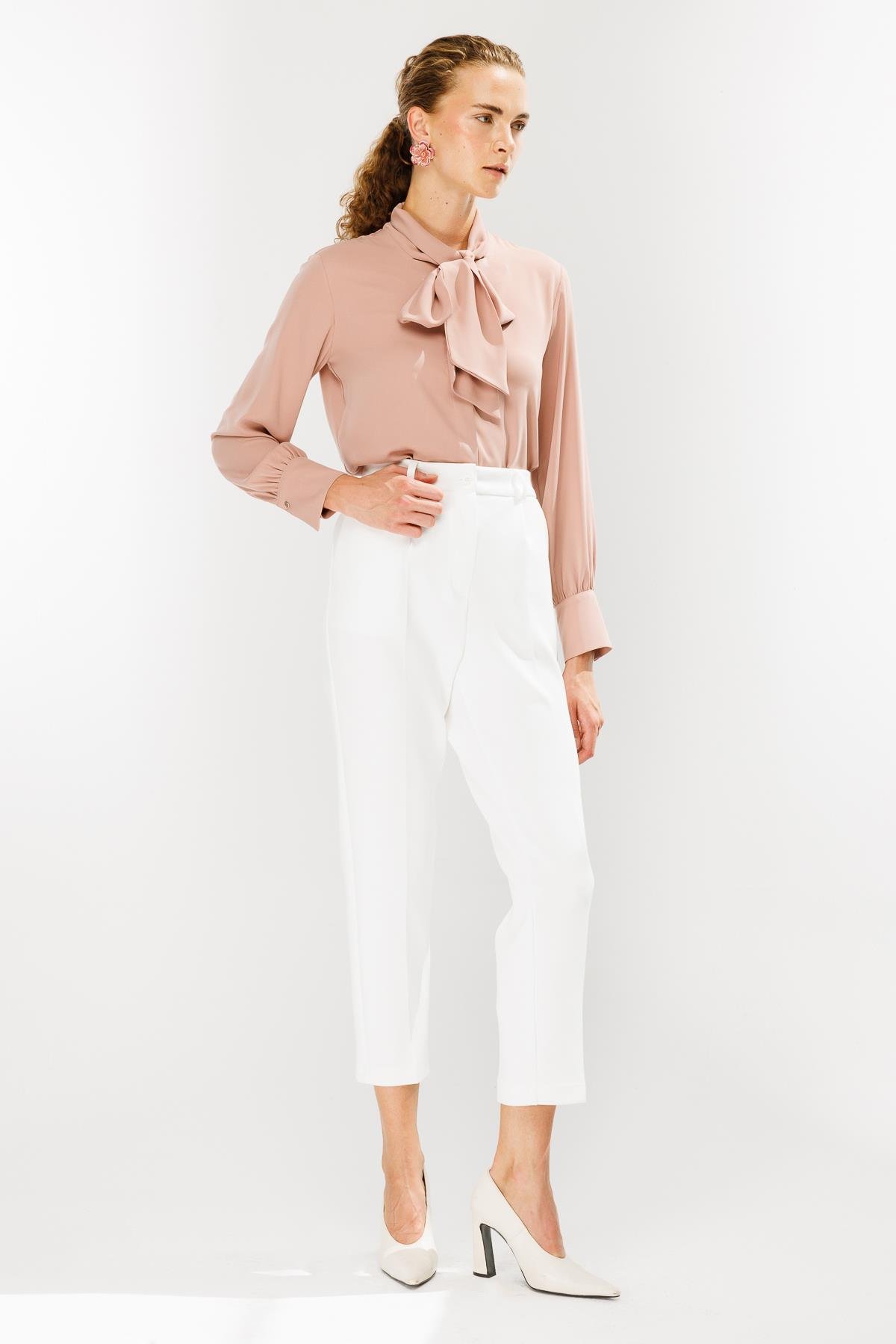 Pileli Dalgıç Kumaş Pantolon-KEMIK