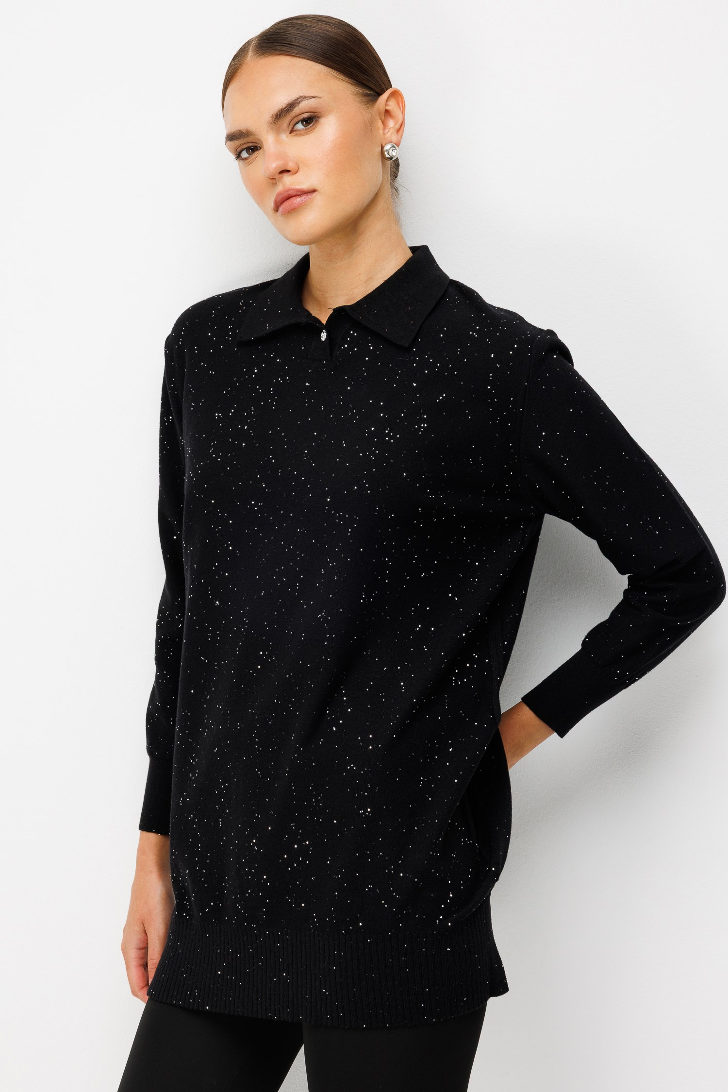 Polo Yaka Triko Tunik-SİYAH