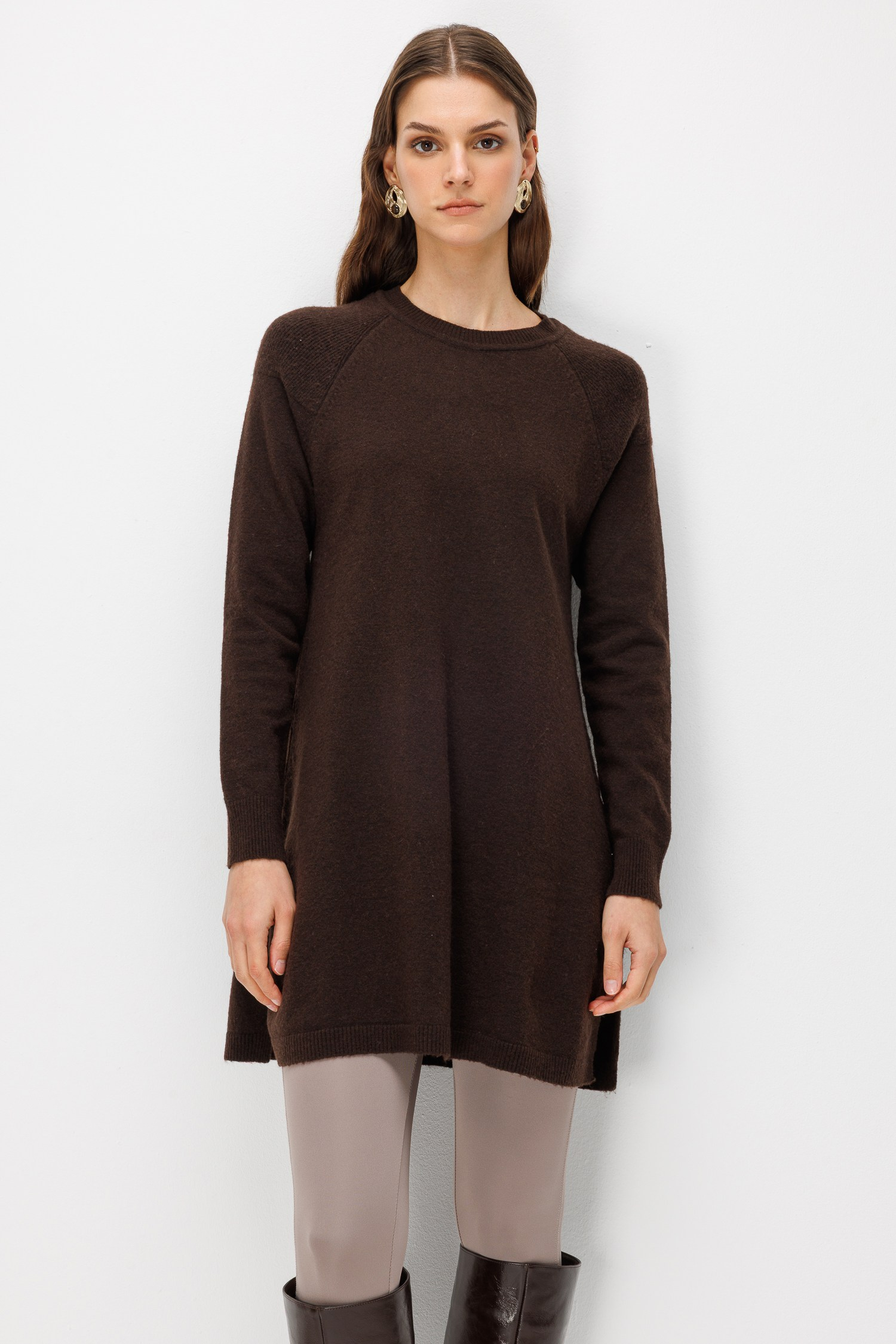 Reglan Kol Triko Tunik-KAHVE