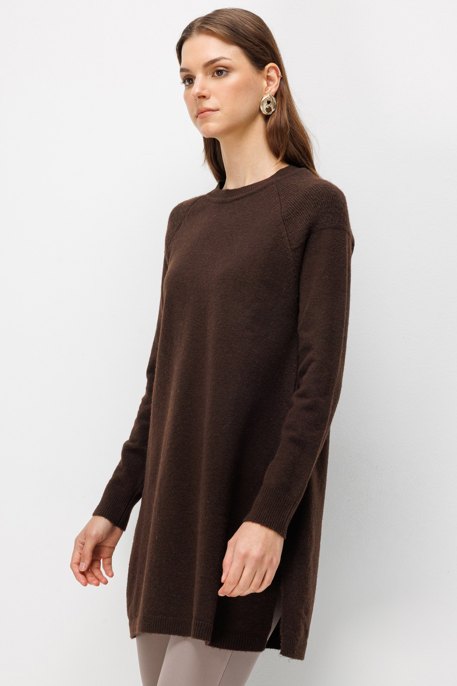 Reglan Kol Triko Tunik-KAHVE