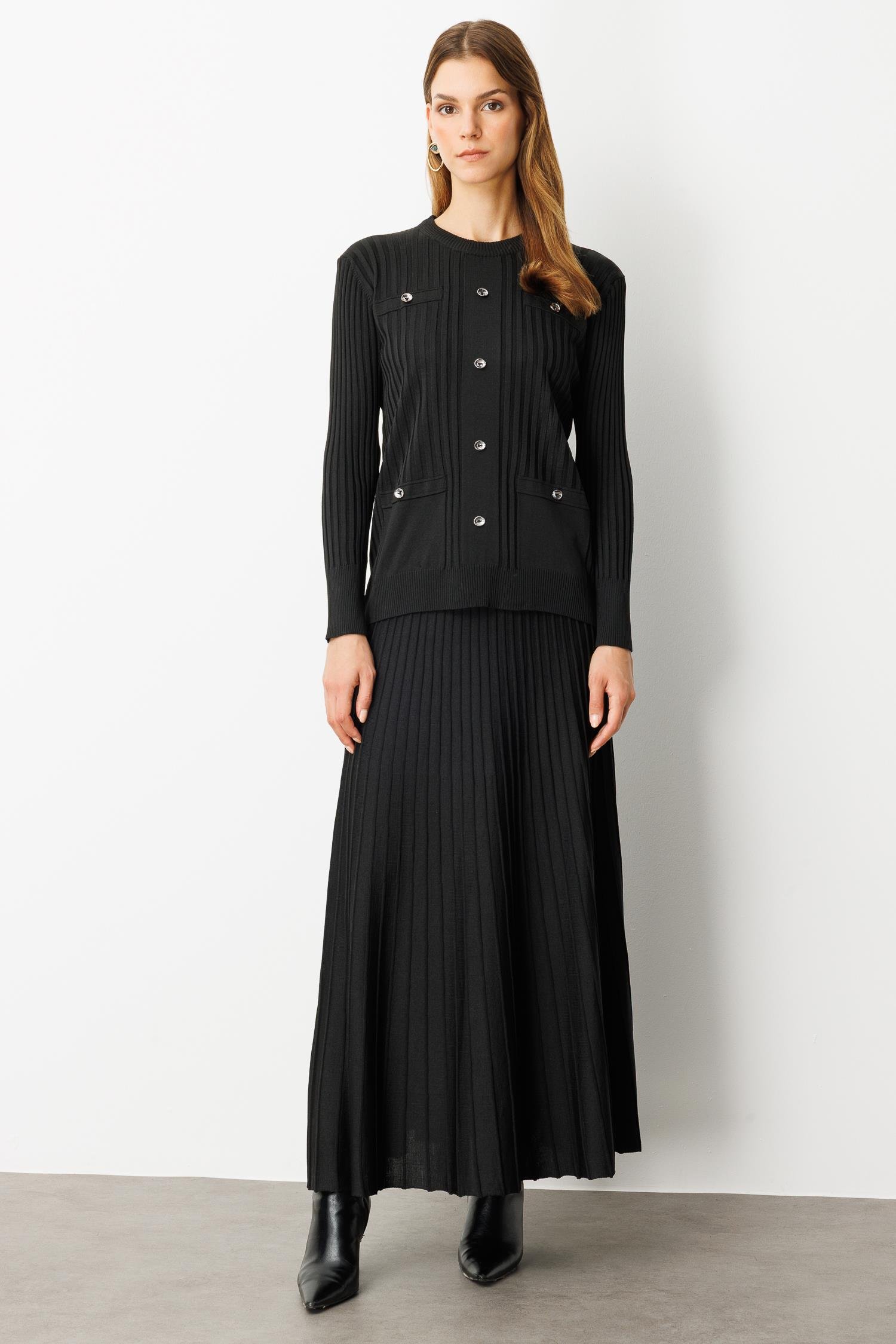 Ribana Detaylı Triko Takım-SİYAH