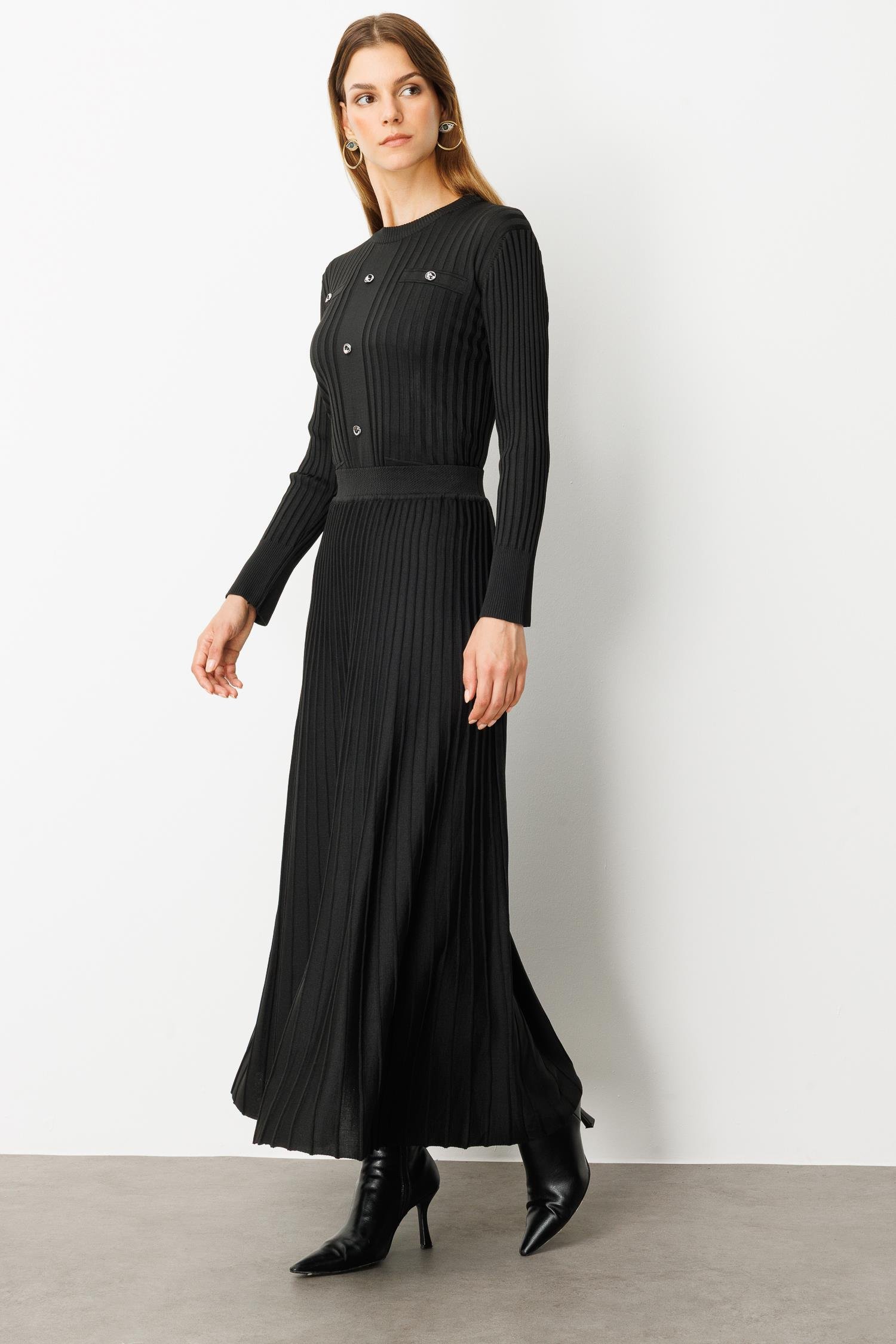 Ribana Detaylı Triko Takım-SİYAH