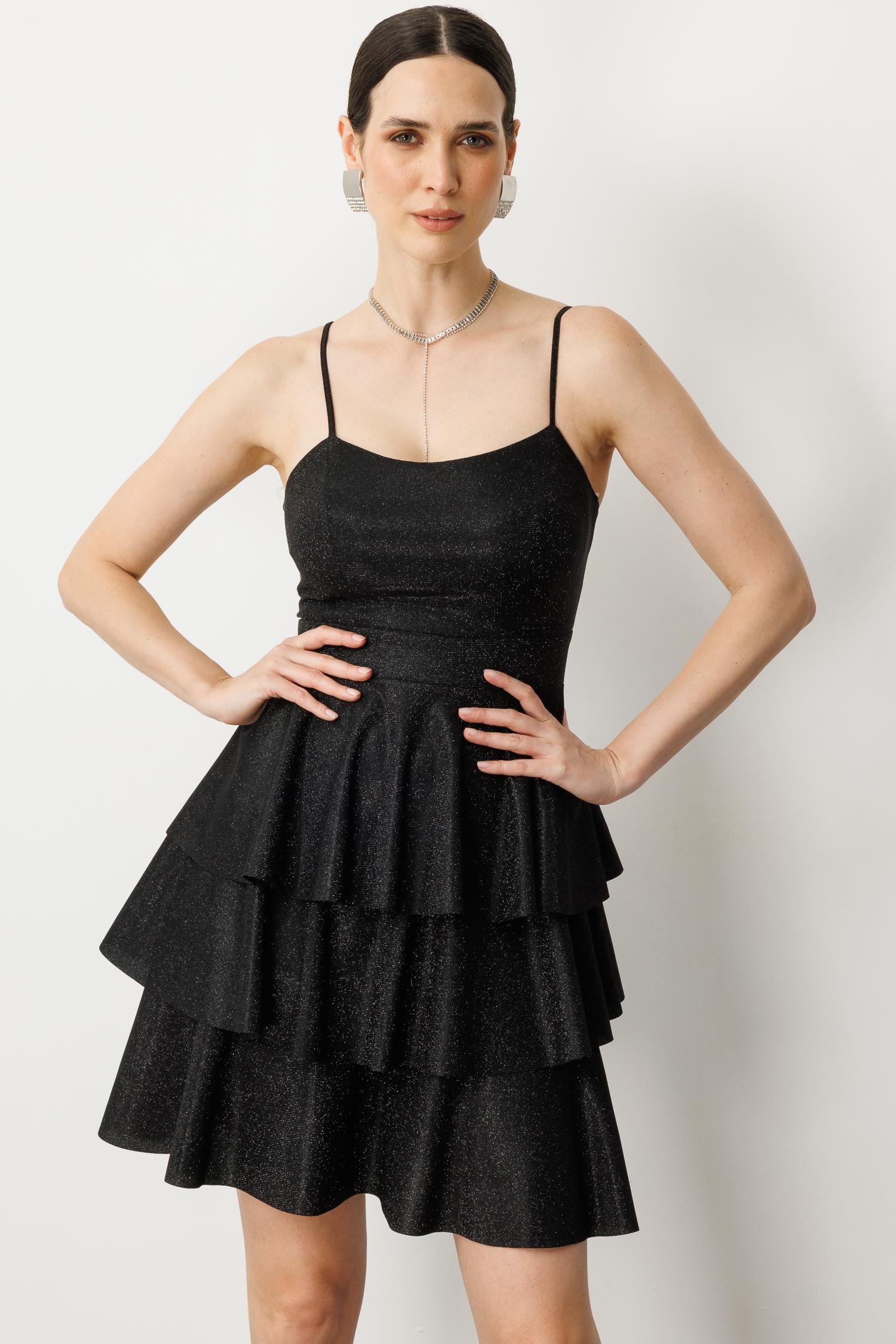 Sim Detay Kısa Abiye Elbise-SİYAH