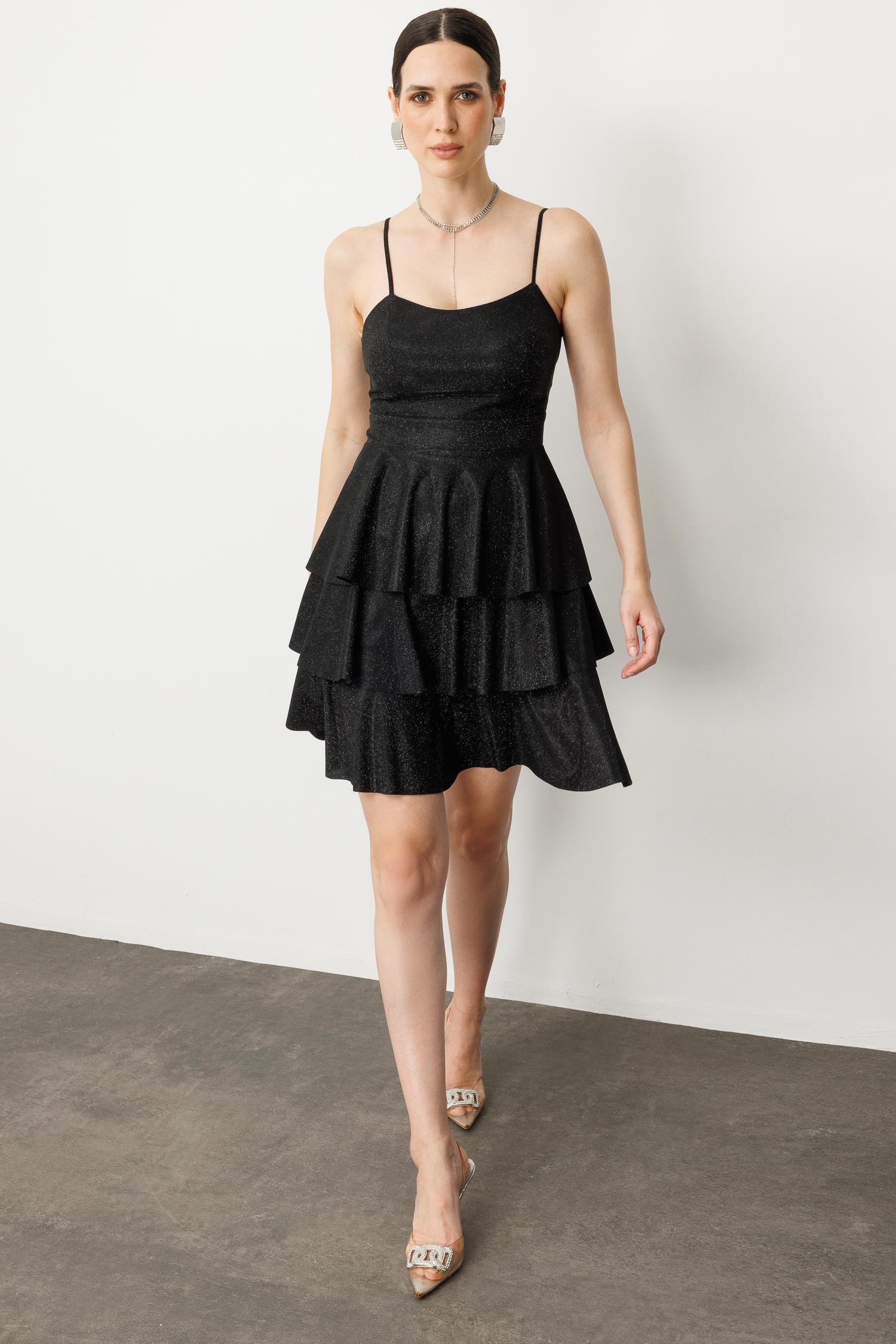 Sim Detay Kısa Abiye Elbise-SİYAH