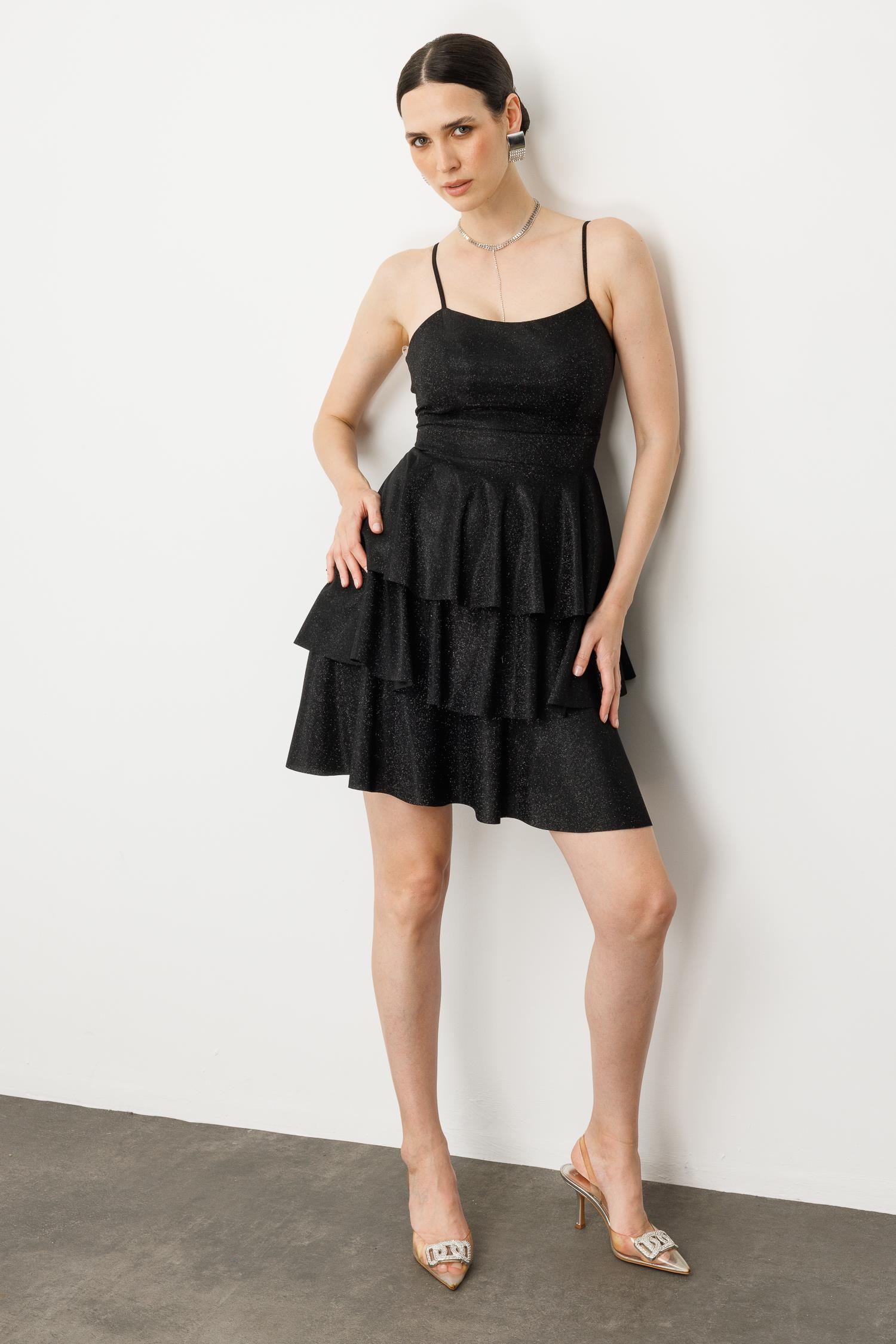 Sim Detay Kısa Abiye Elbise-SİYAH