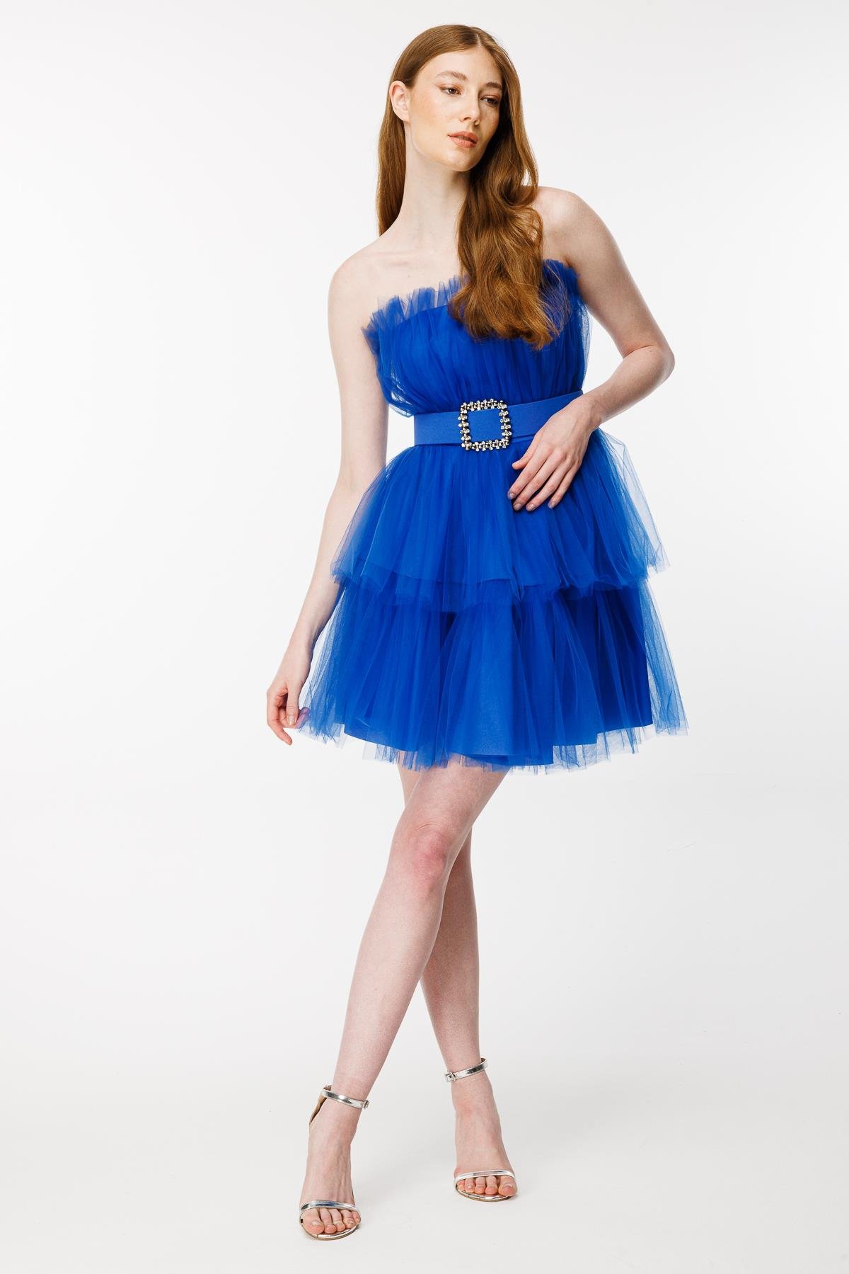 Straplez Kat Kat Tül Abiye-SAX