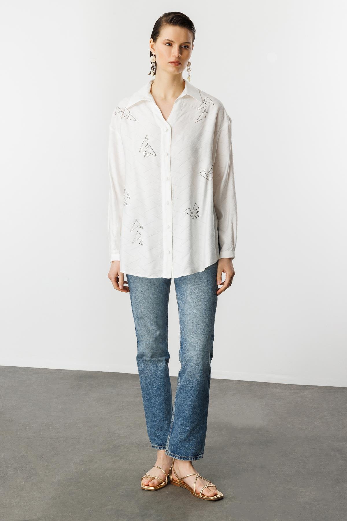 Taş Detay Desenli Gömlek-KEMIK