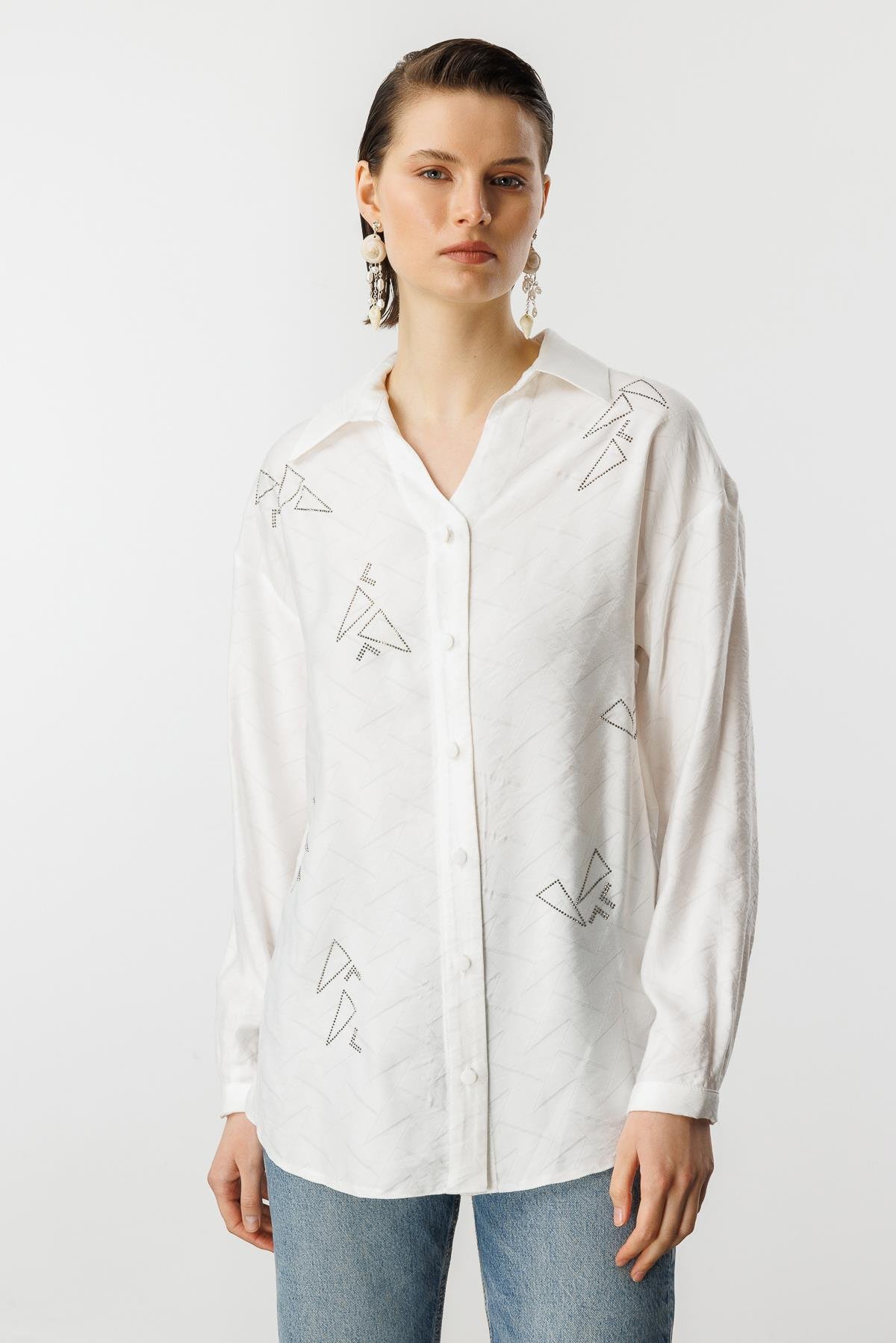 Taş Detay Desenli Gömlek-KEMIK