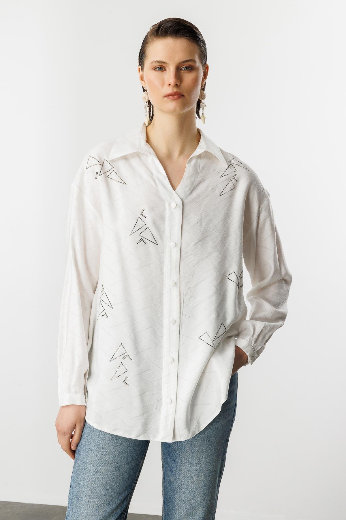 Taş Detay Desenli Gömlek-KEMIK