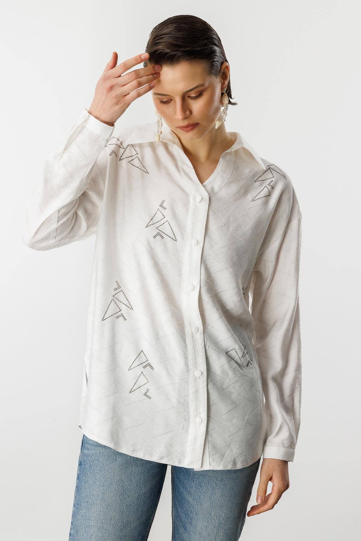 Taş Detay Desenli Gömlek-KEMIK