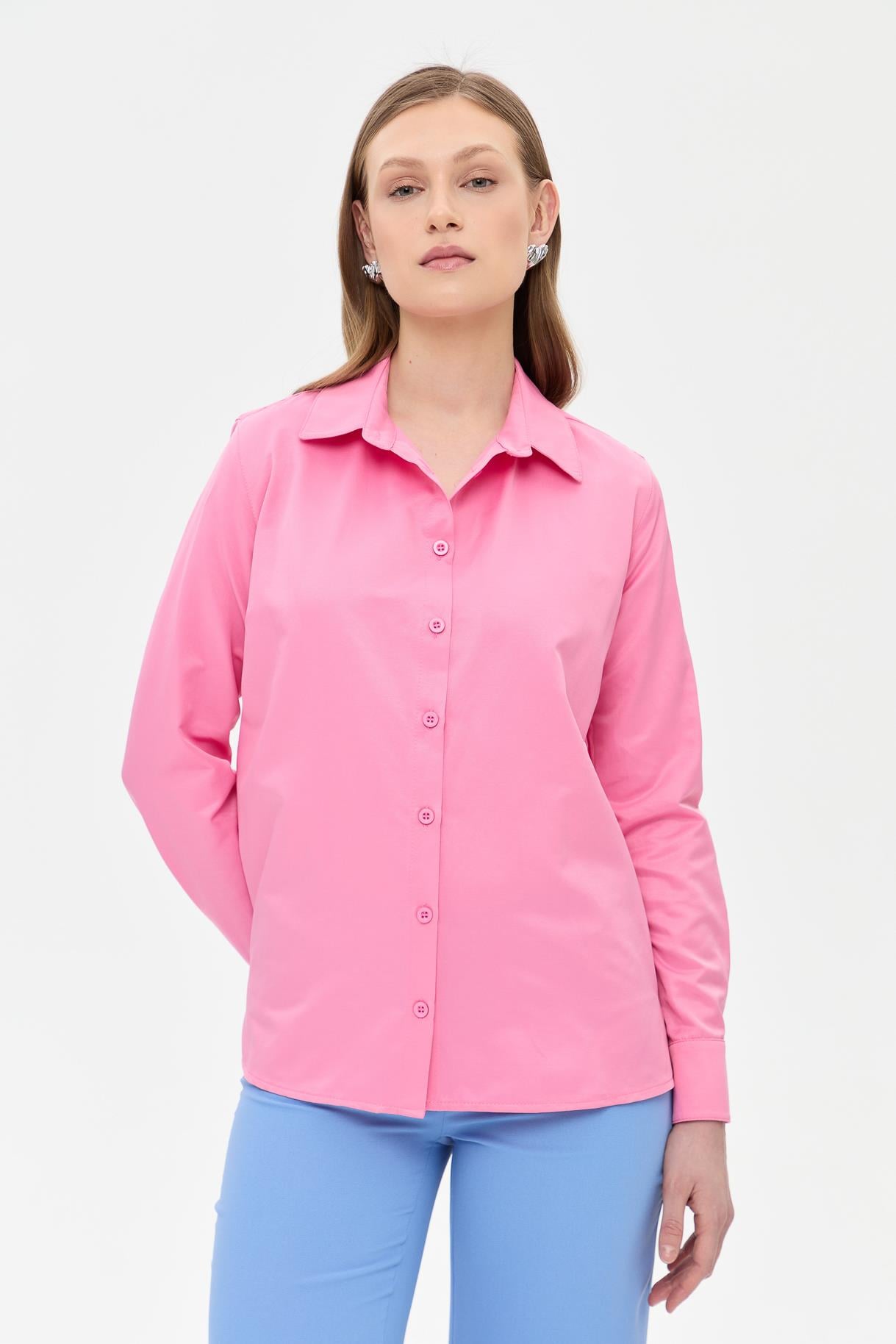 Uzun Kollu Koton Gömlek-Ş.PEMBE