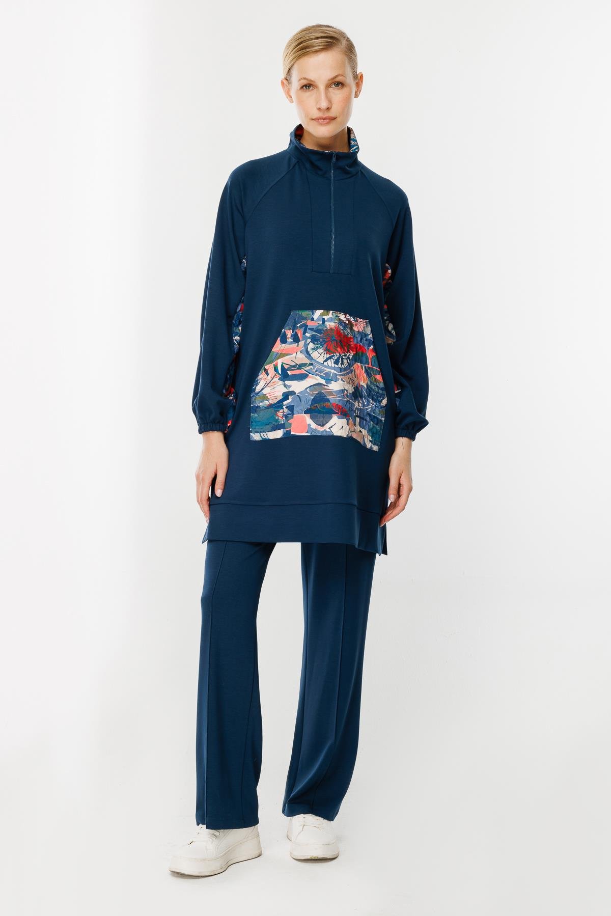 Yaka Detaylı Tunik Sweatshirt-PETROL