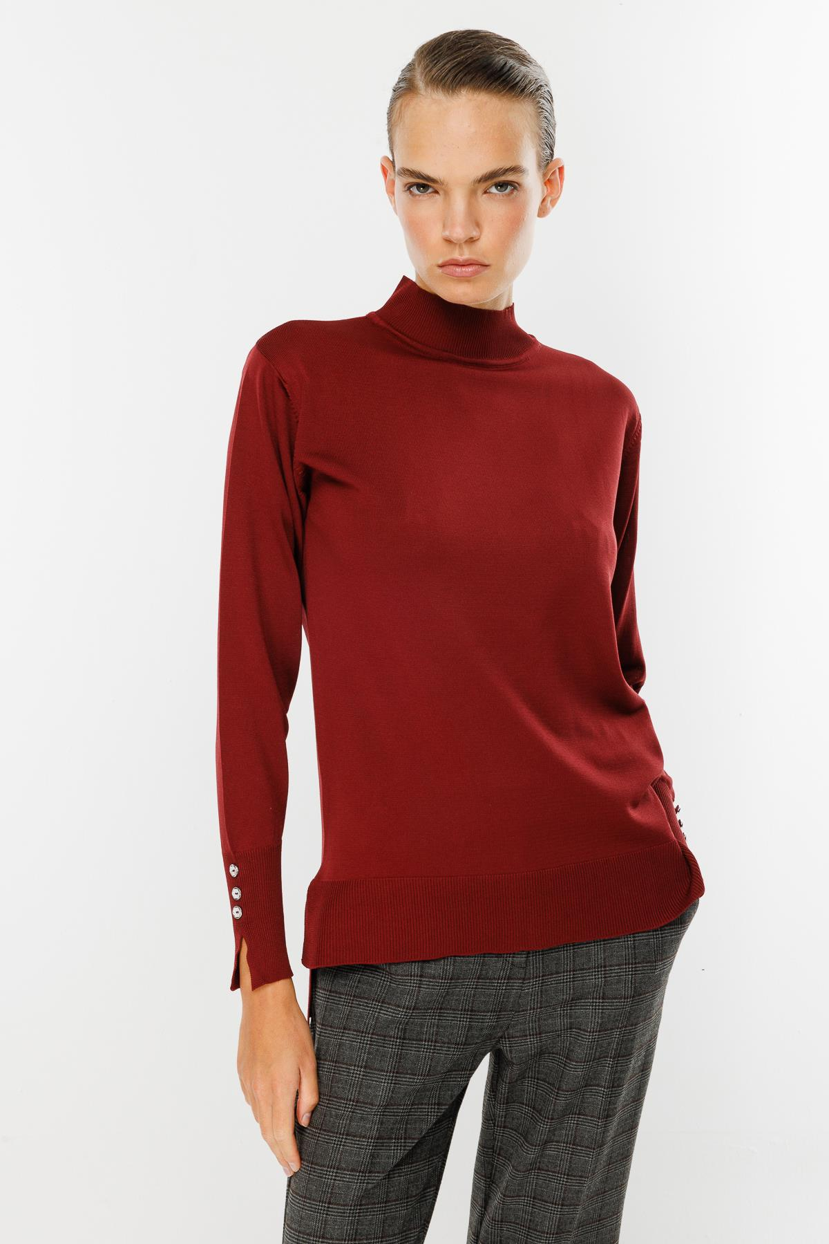 Yarım Balıkçı Basic Triko Kazak-BORDO