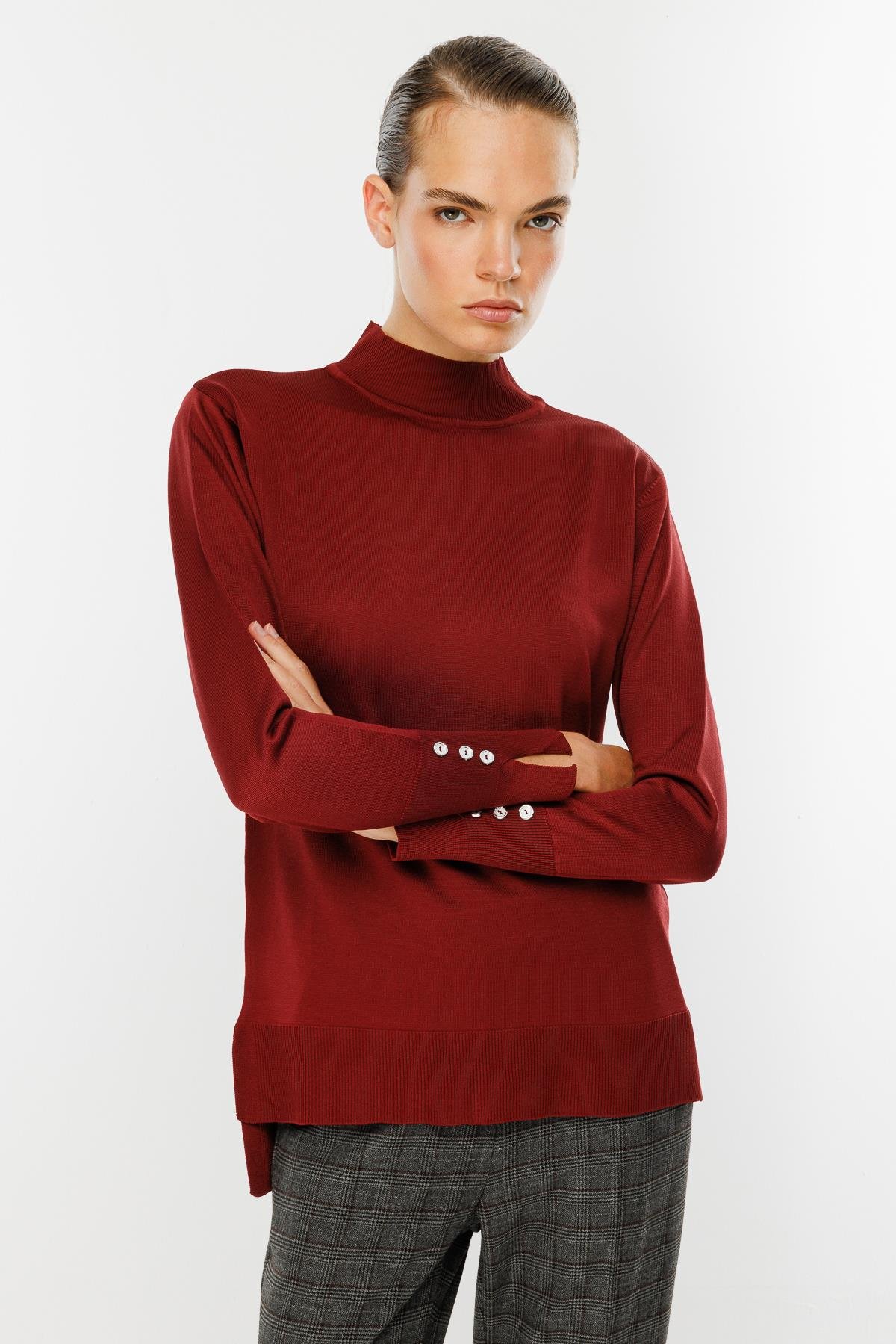 Yarım Balıkçı Basic Triko Kazak-BORDO