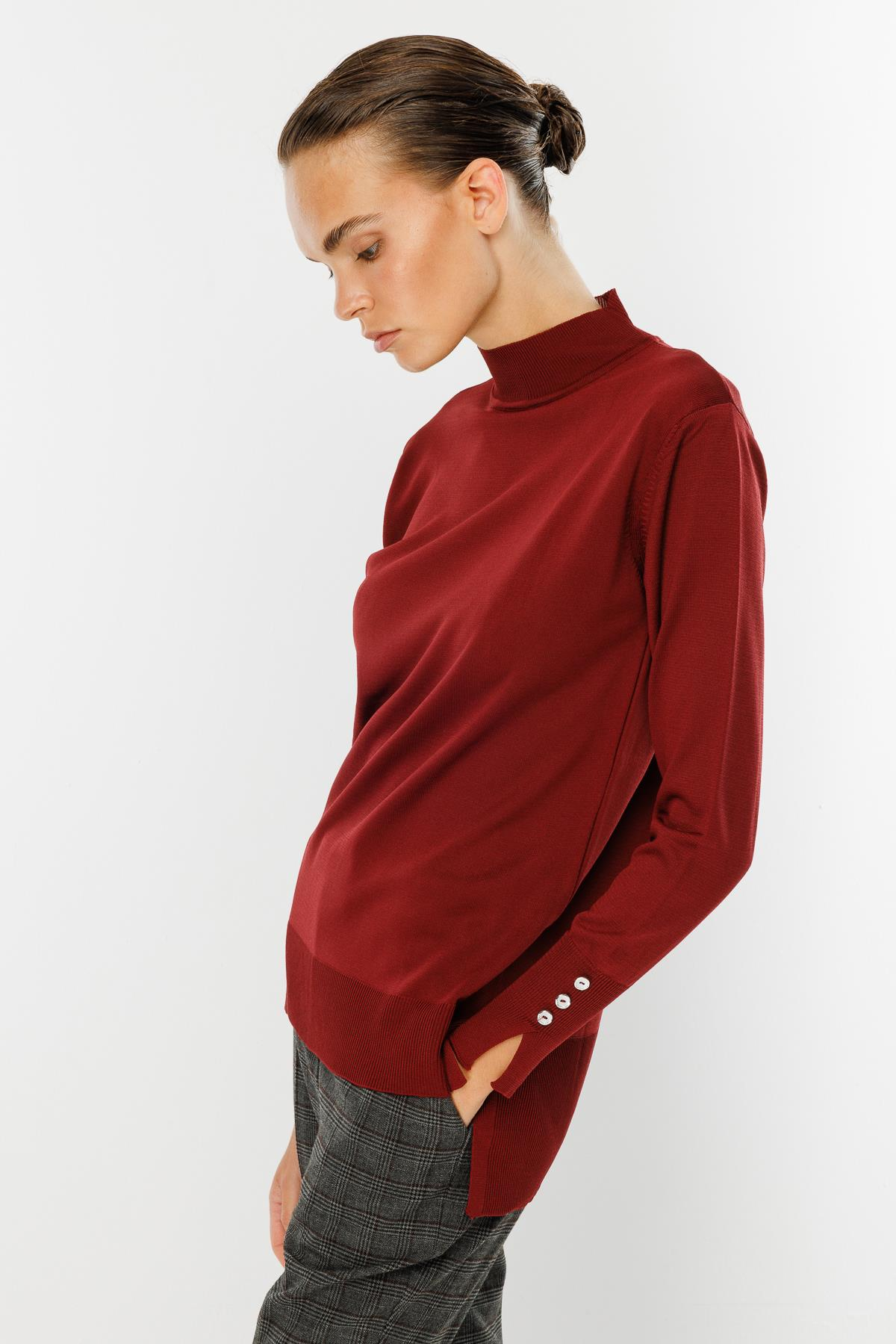 Yarım Balıkçı Basic Triko Kazak-BORDO