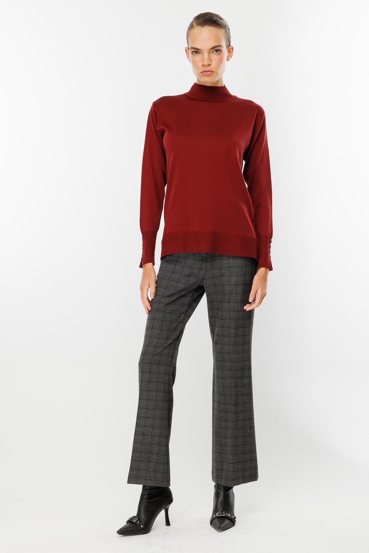 Yarım Balıkçı Basic Triko Kazak-BORDO