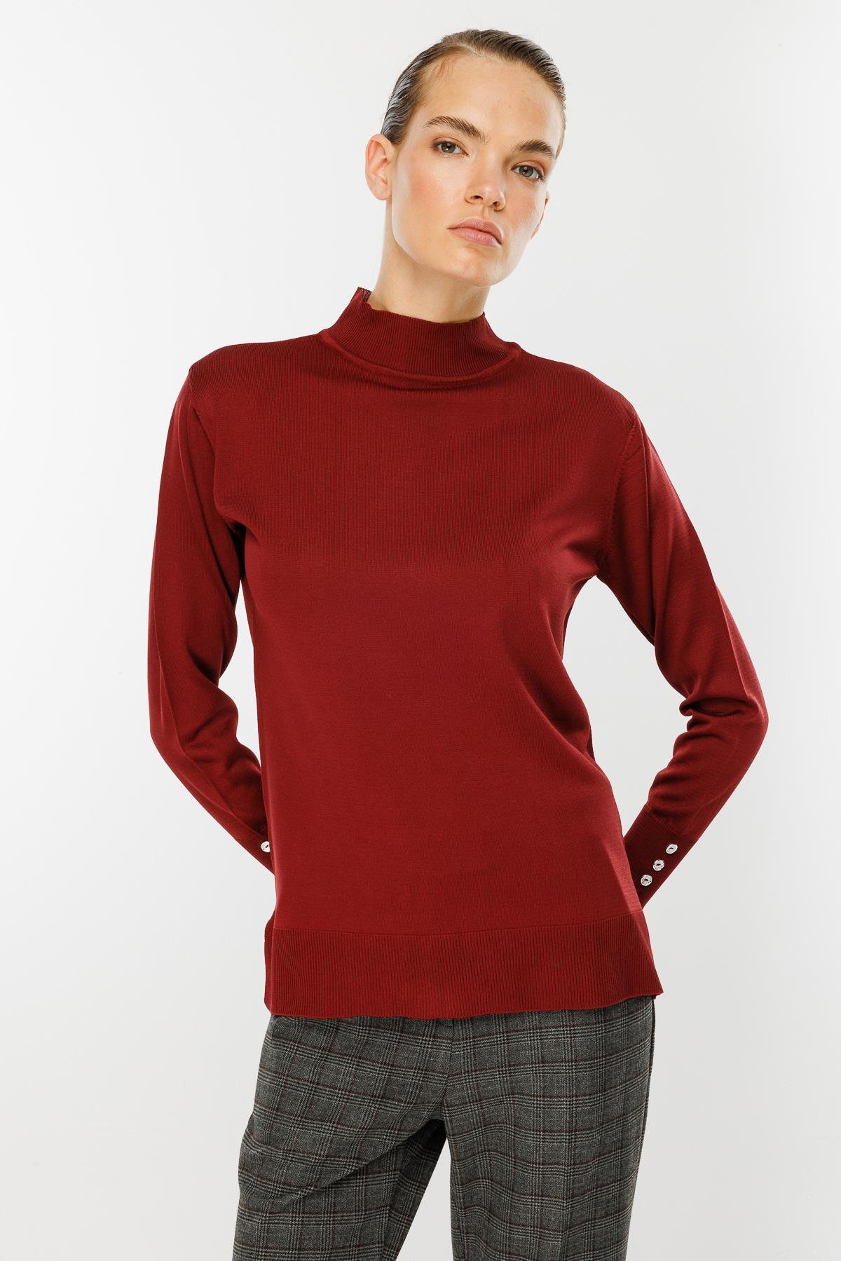 Yarım Balıkçı Basic Triko Kazak-BORDO