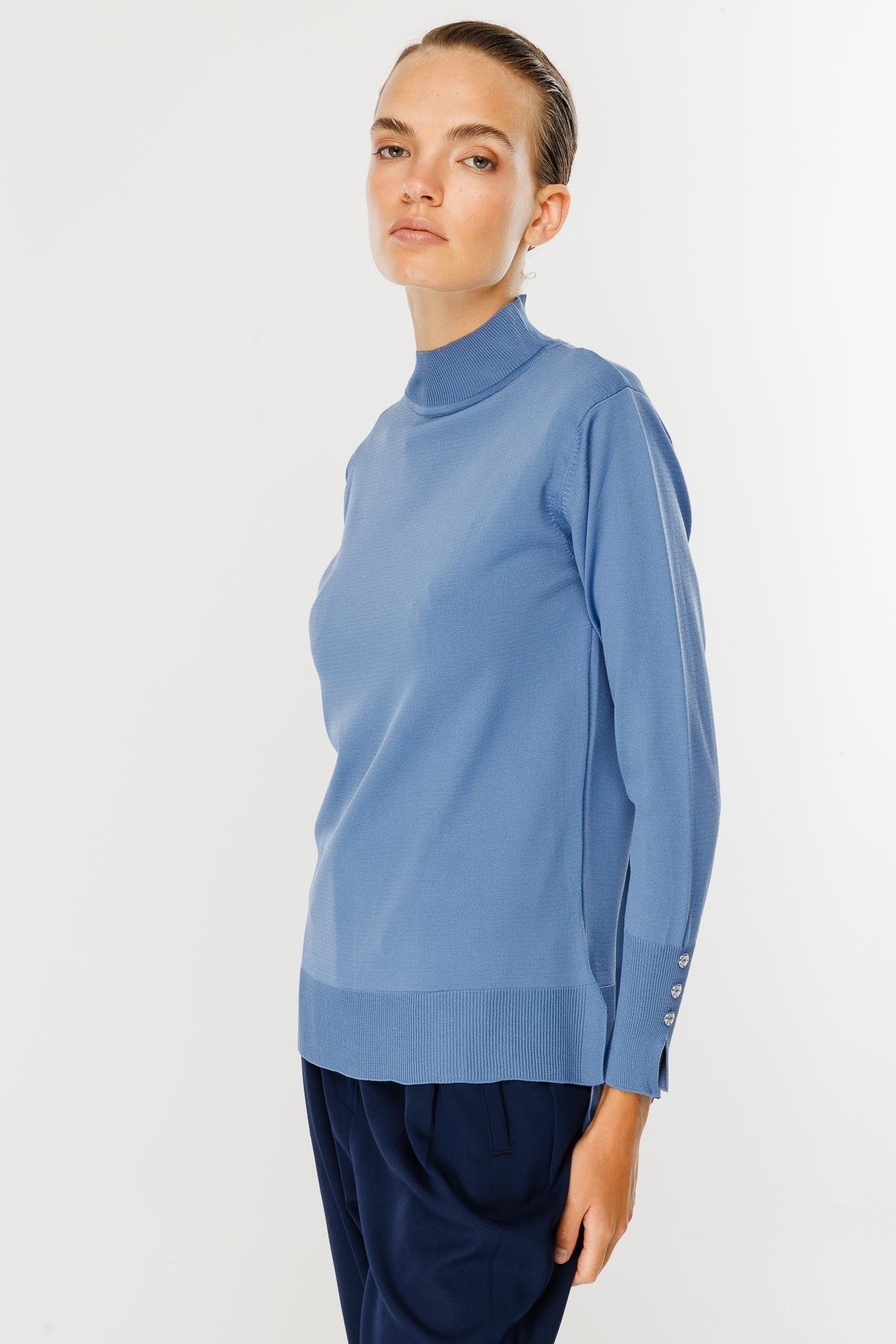 Yarım Balıkçı Basic Triko Kazak-İNDİGO