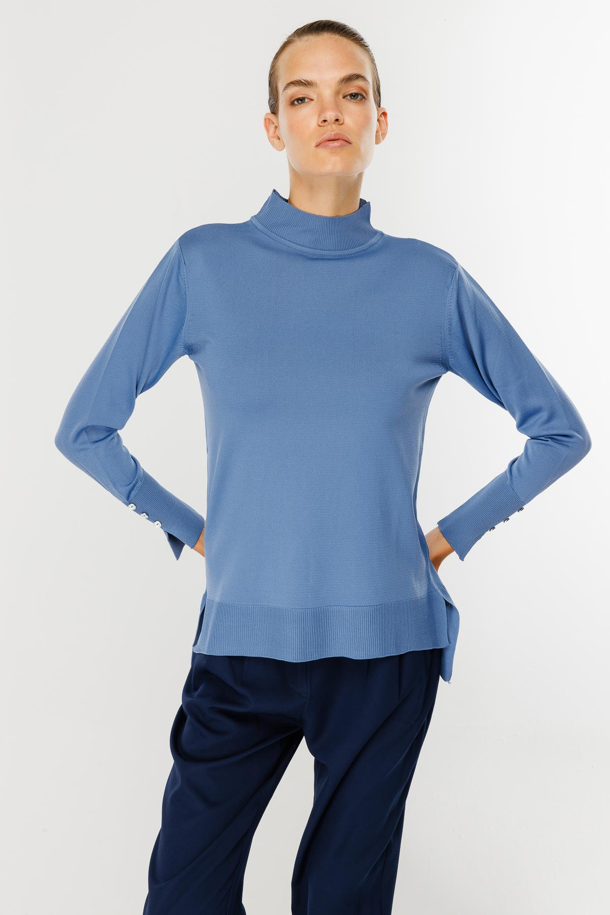 Yarım Balıkçı Basic Triko Kazak-İNDİGO