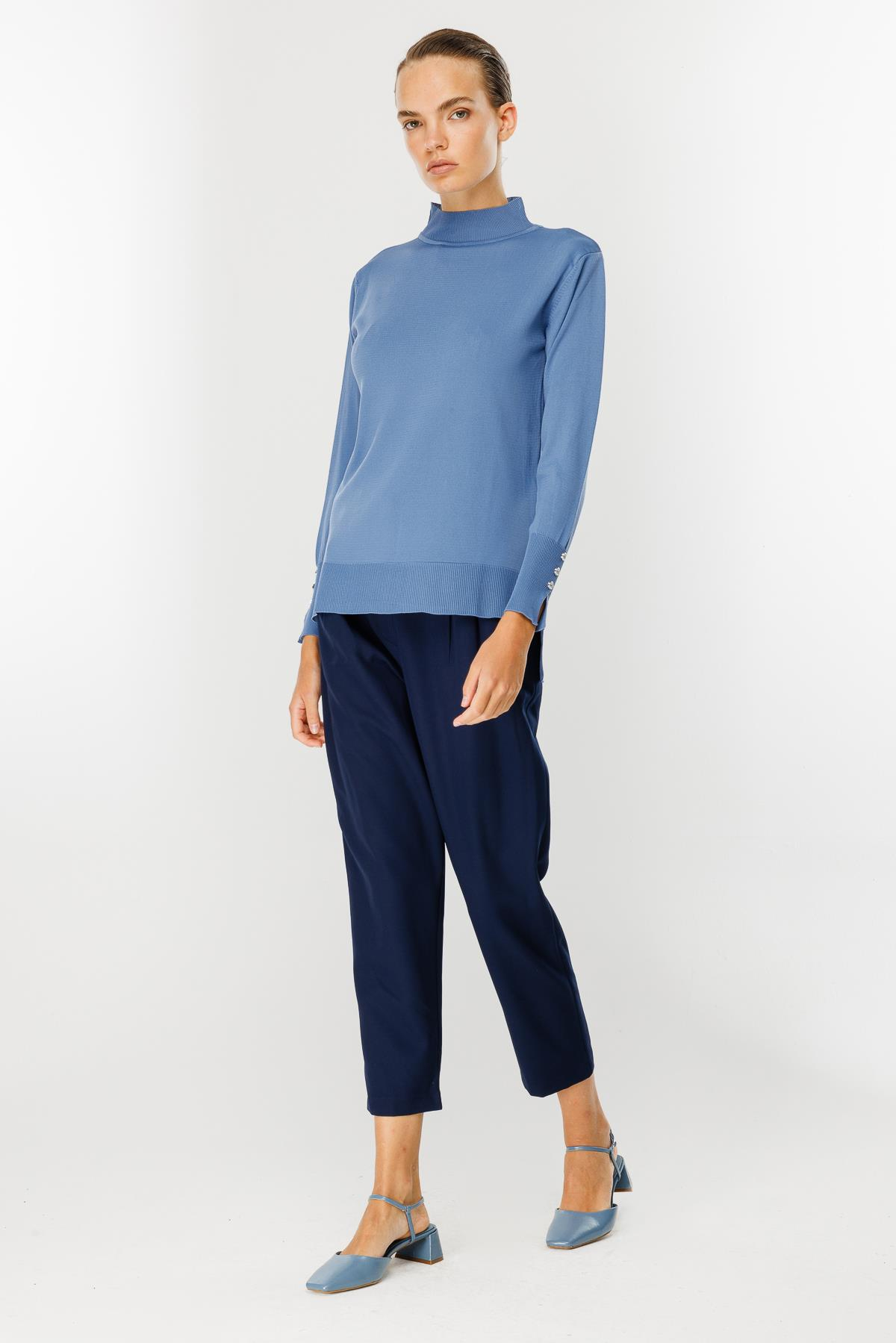 Yarım Balıkçı Basic Triko Kazak-İNDİGO