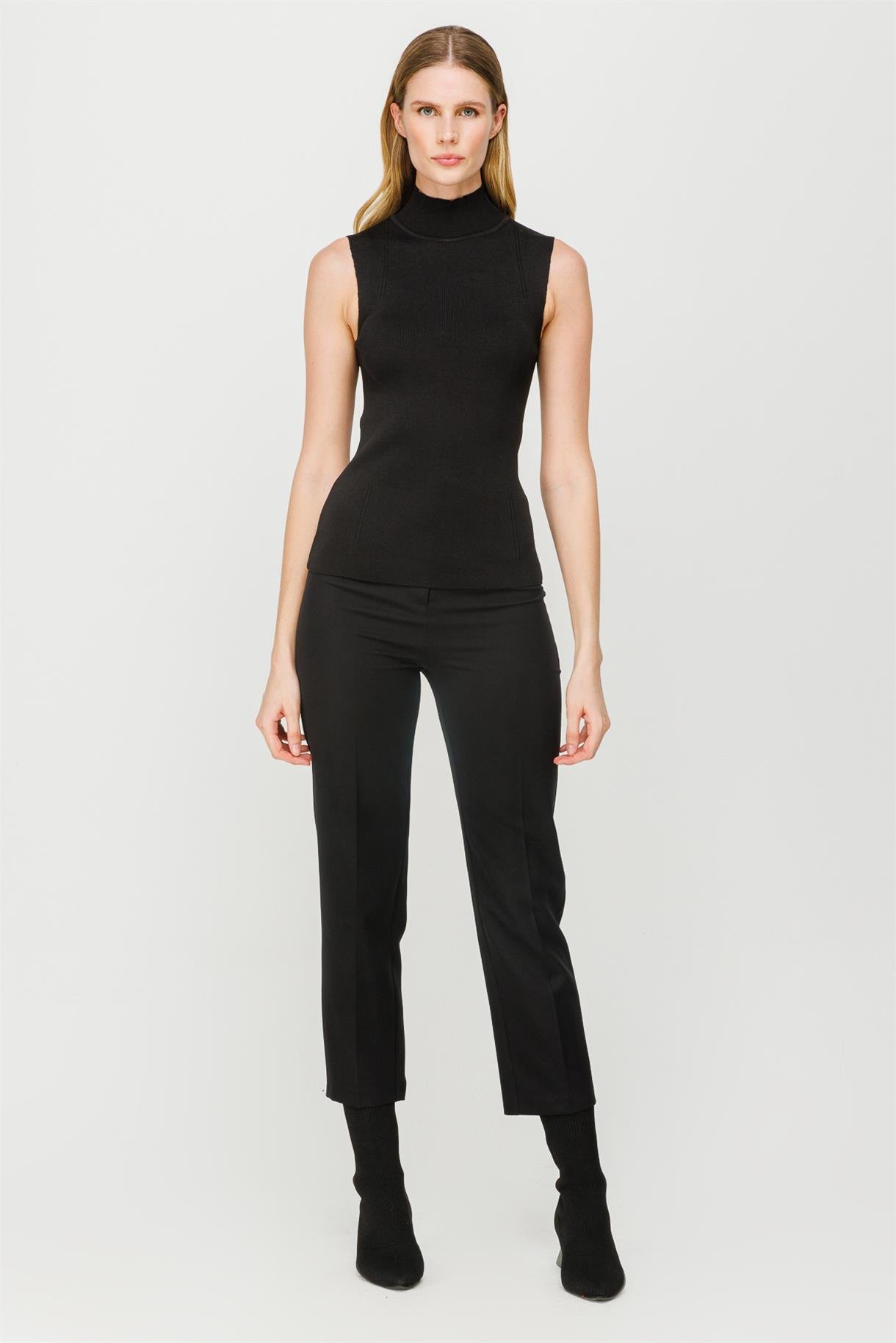 Yarım Balıkçı Kolsuz Basic Triko Kazak-SİYAH