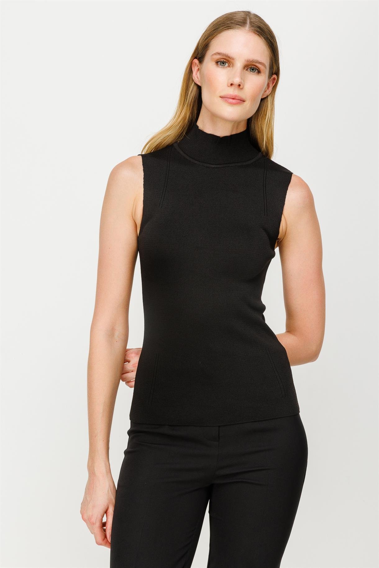 Yarım Balıkçı Kolsuz Basic Triko Kazak-SİYAH