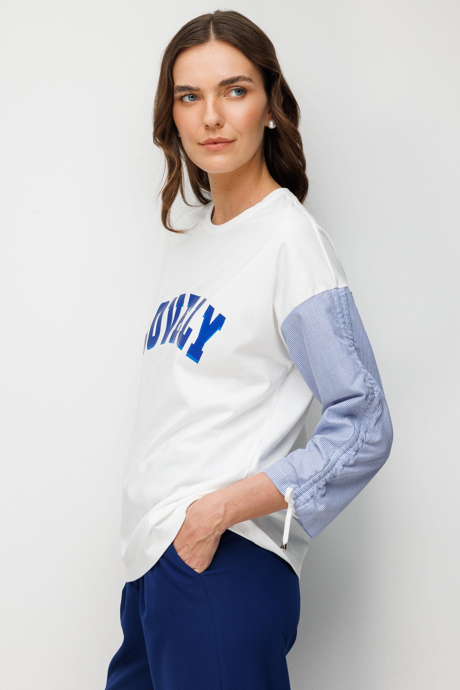 Yazı Detaylı Modal Bluz-MAVİ