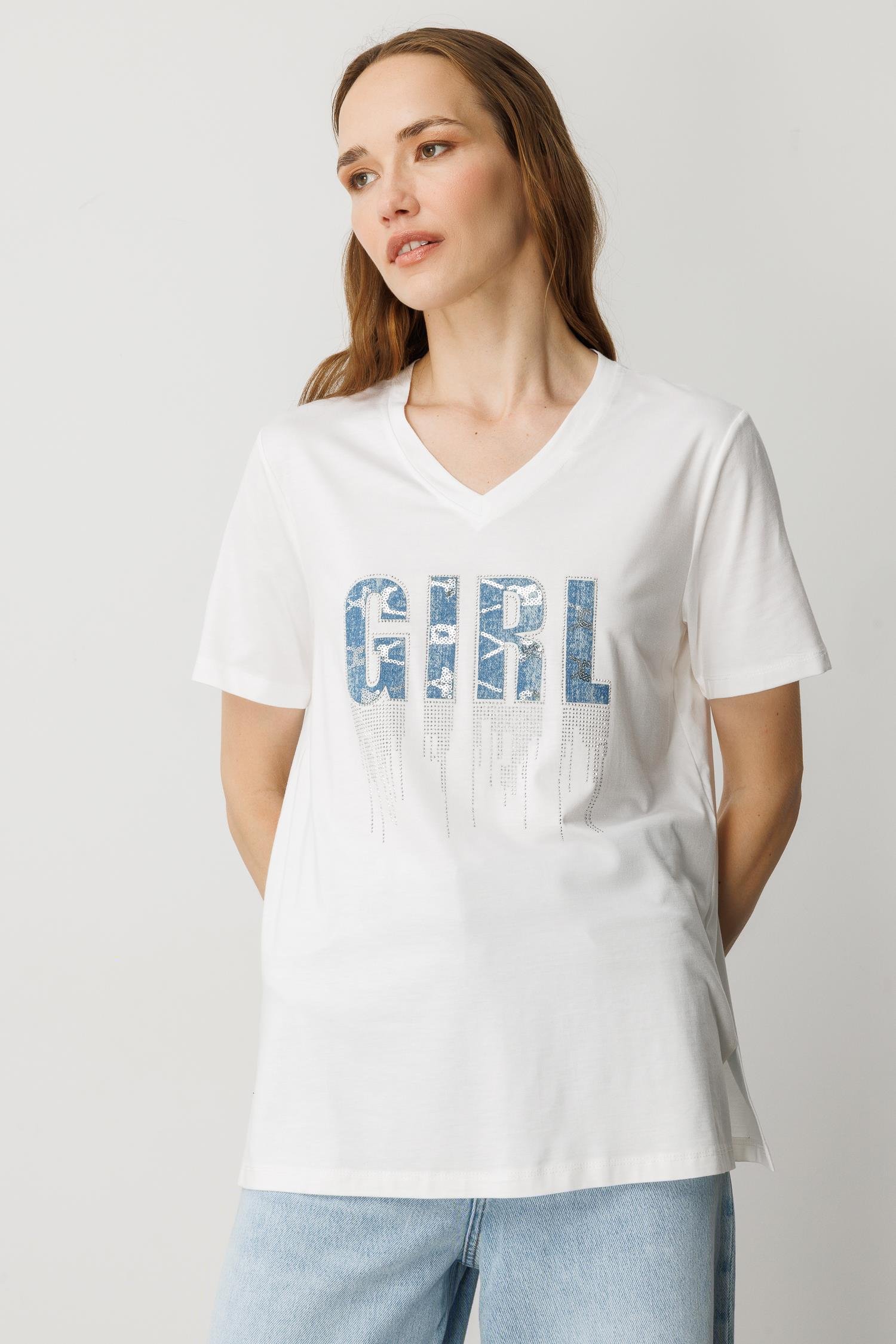 Yazı Detaylı Taşlı Tişört-KEMIK