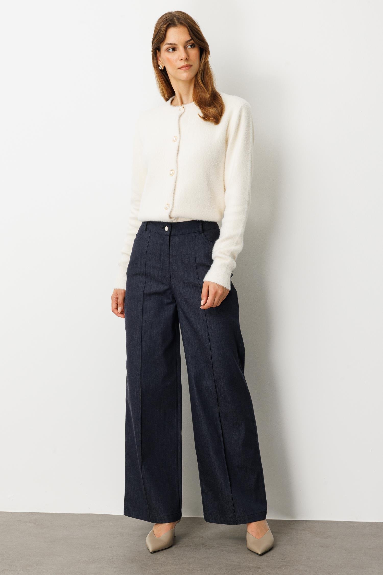 Yüksek Bel Bol Paça Kot Pantolon-LACI