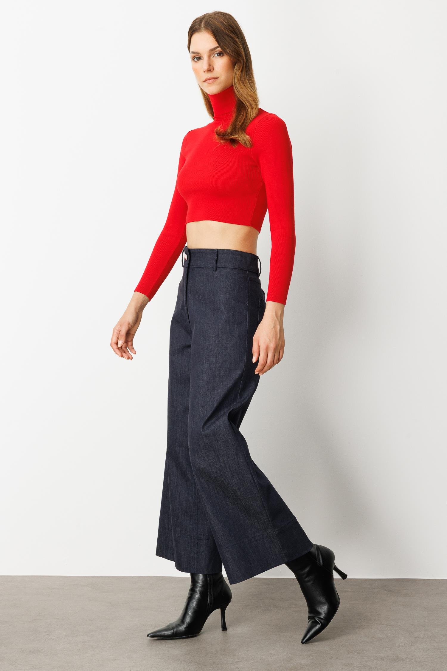 Yüksek Bel Palazzo Kot Pantolon-LACI