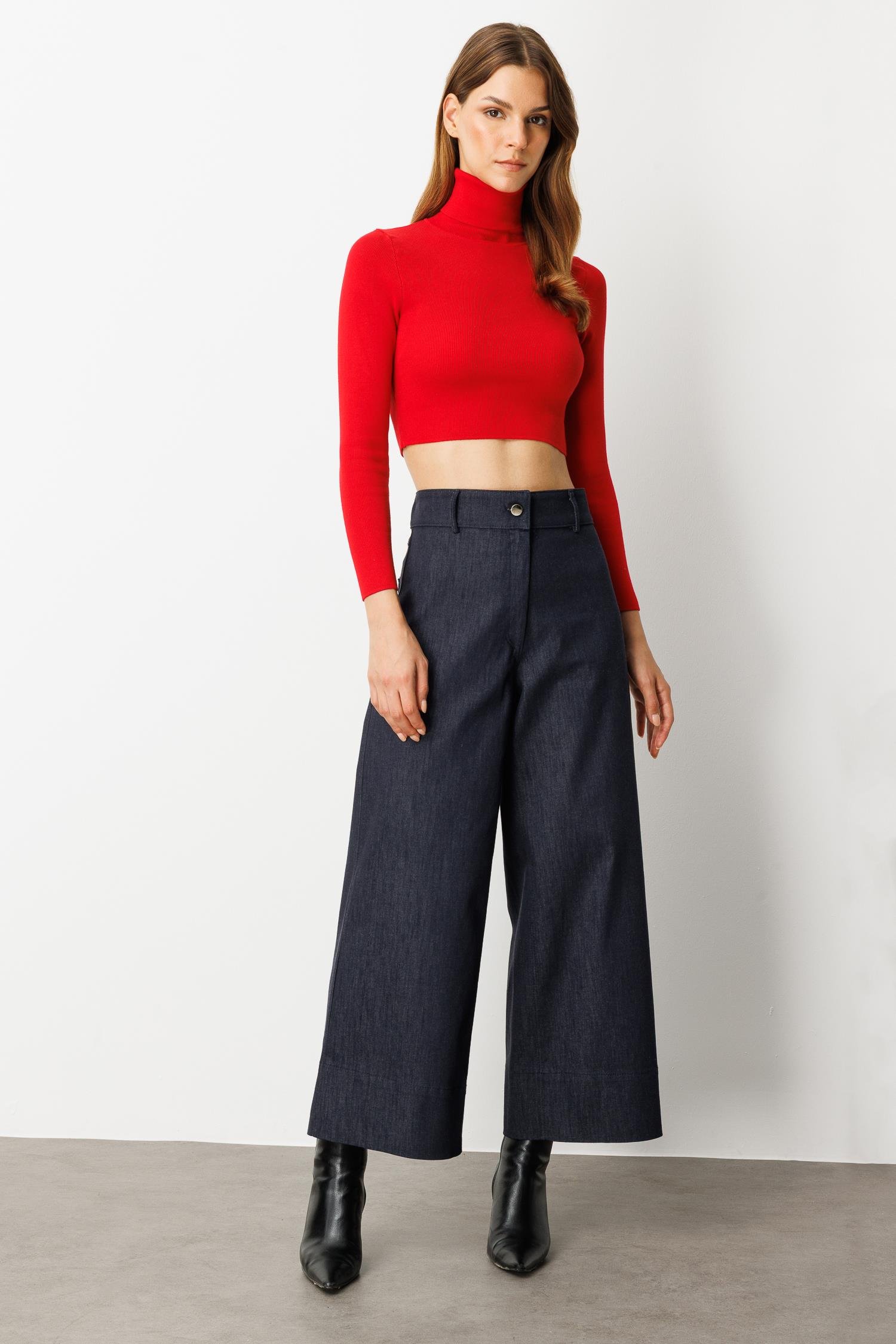 Yüksek Bel Palazzo Kot Pantolon-LACI