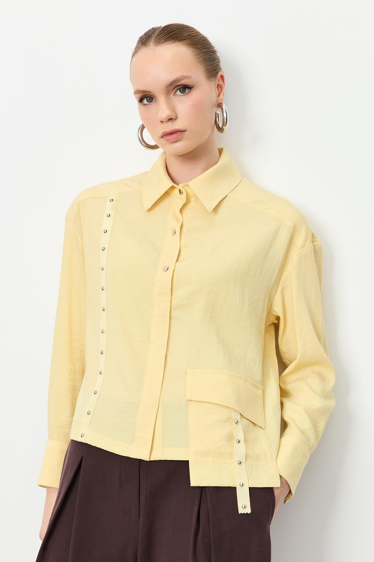 Zımba Şerit Detaylı Gömlek-SARI