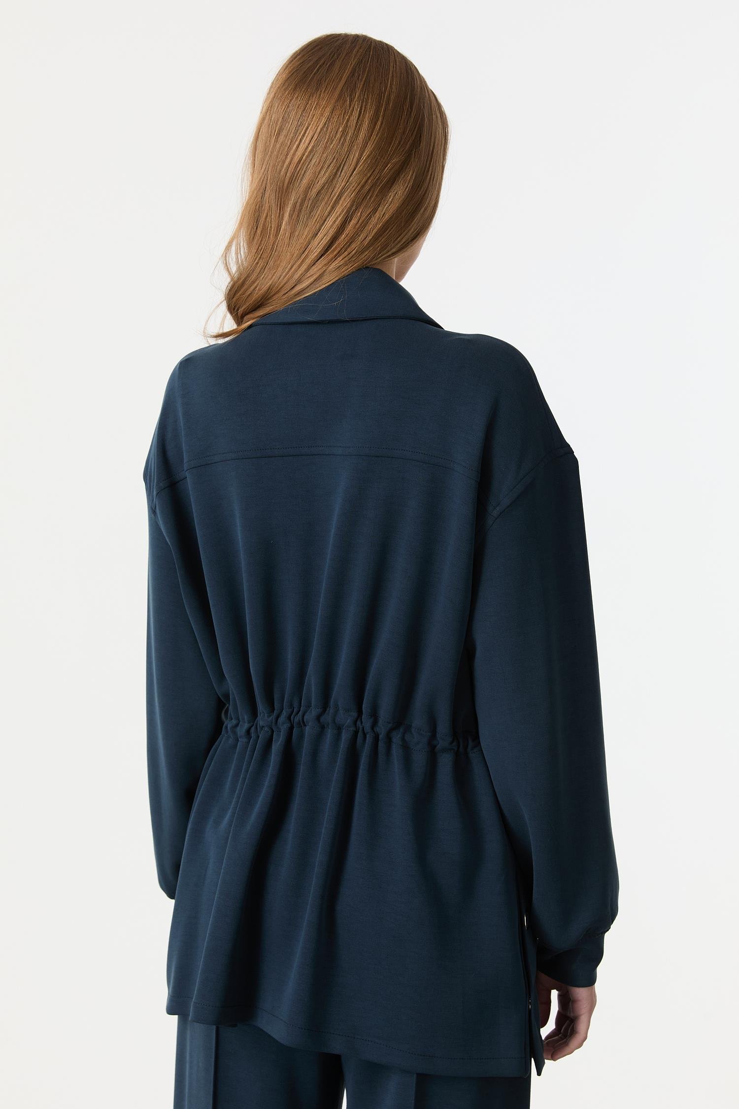 4 Cep Fermuar Detaylı Modal Tunik-PETROL