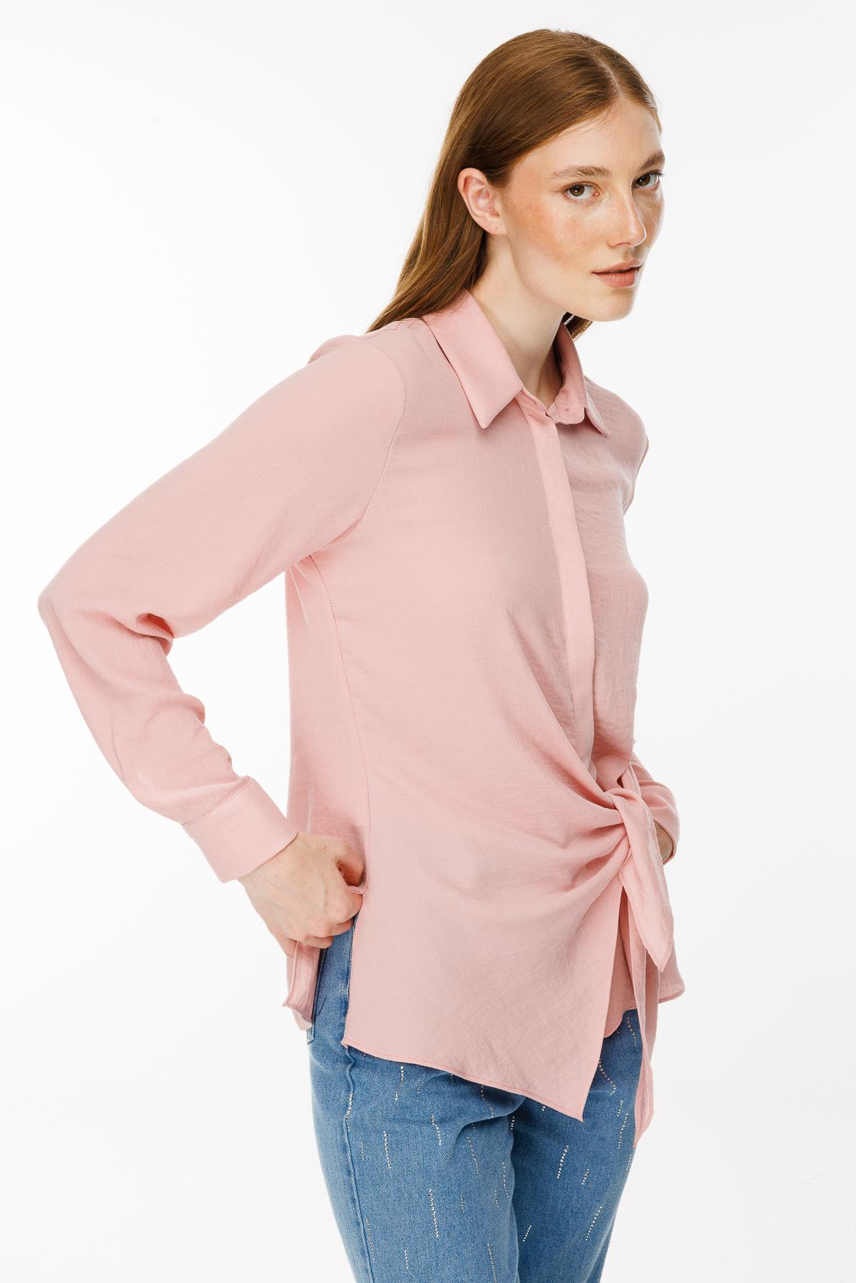 Asimetrik Kesim Gömlek - PEMBE