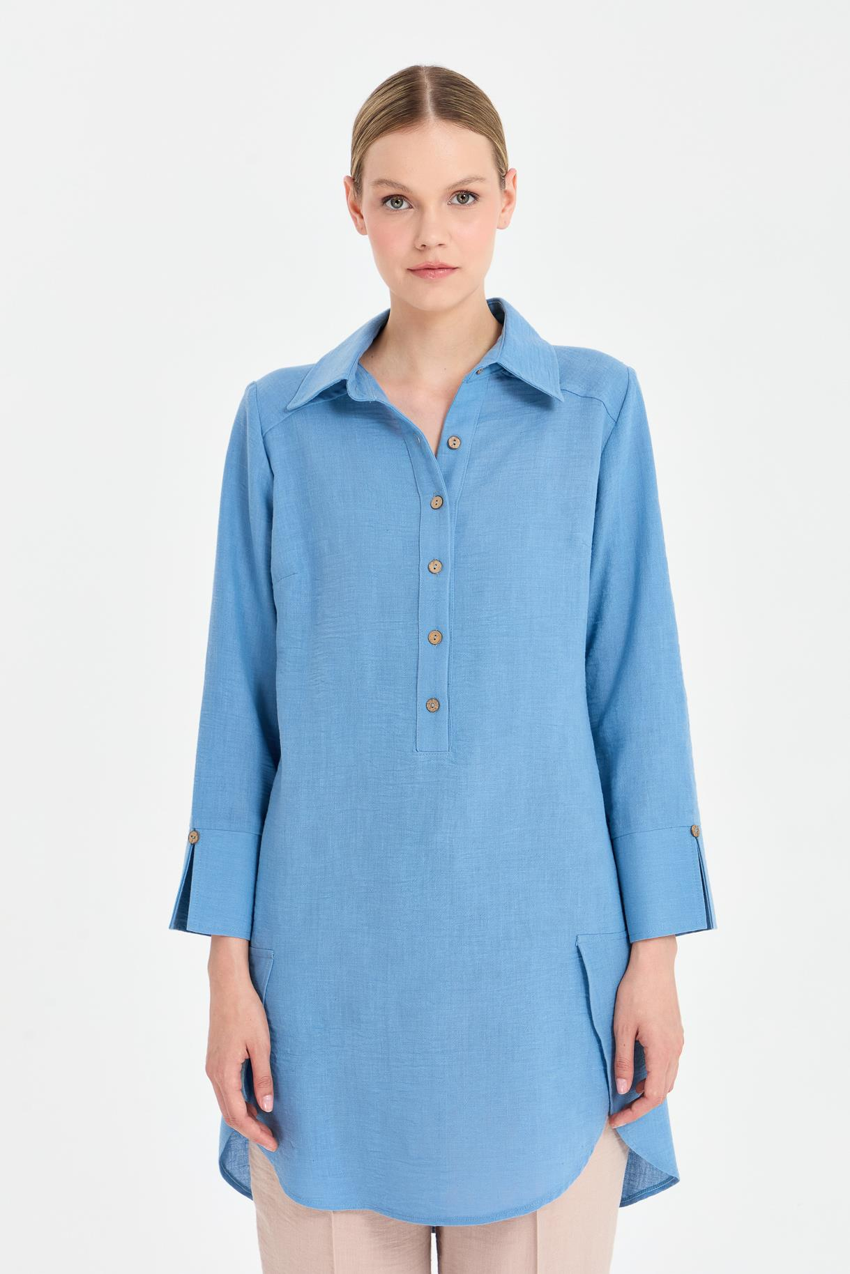 Asimetrik Kesim Keten Tunik - A.MAVI