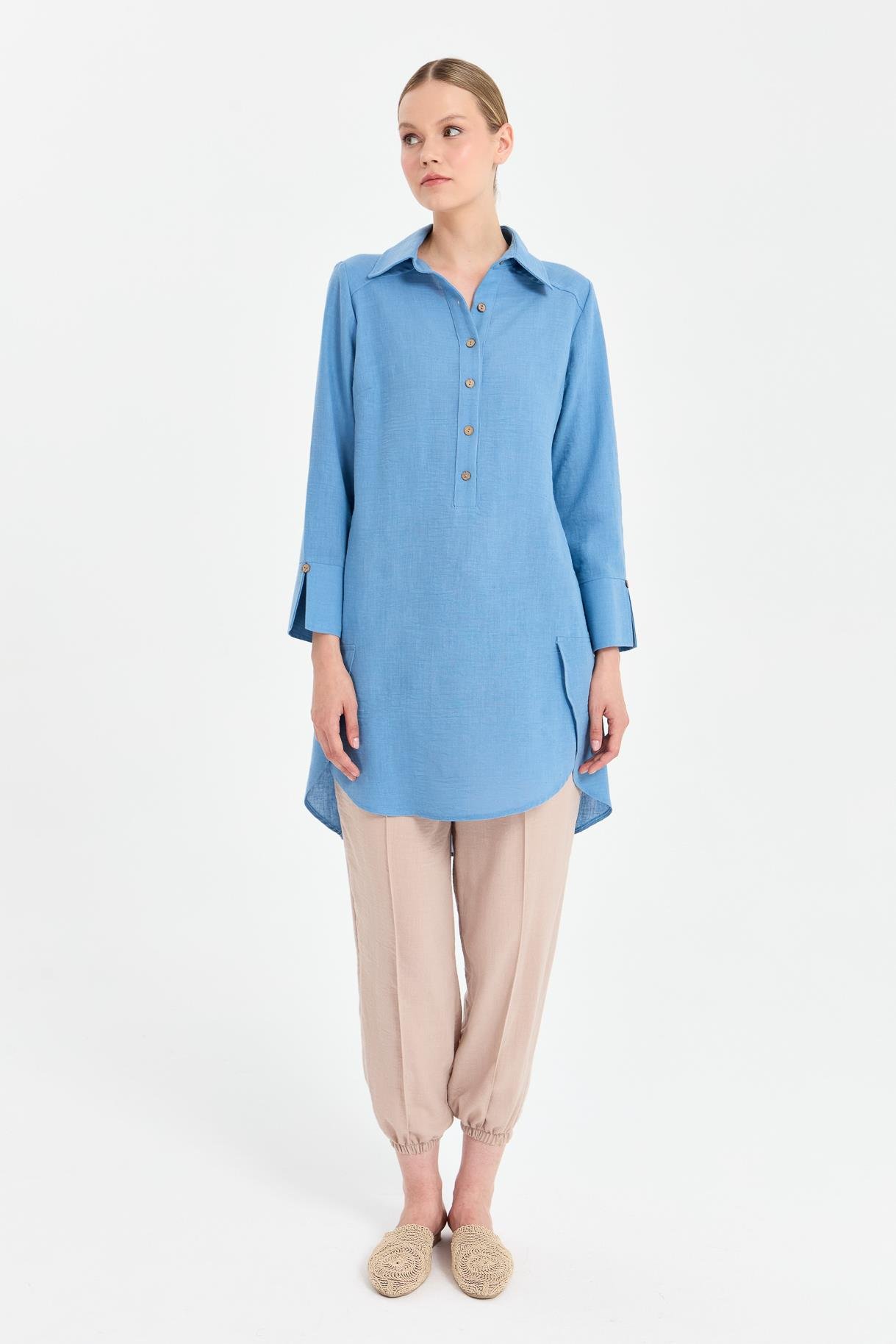 Asimetrik Kesim Keten Tunik - A.MAVI