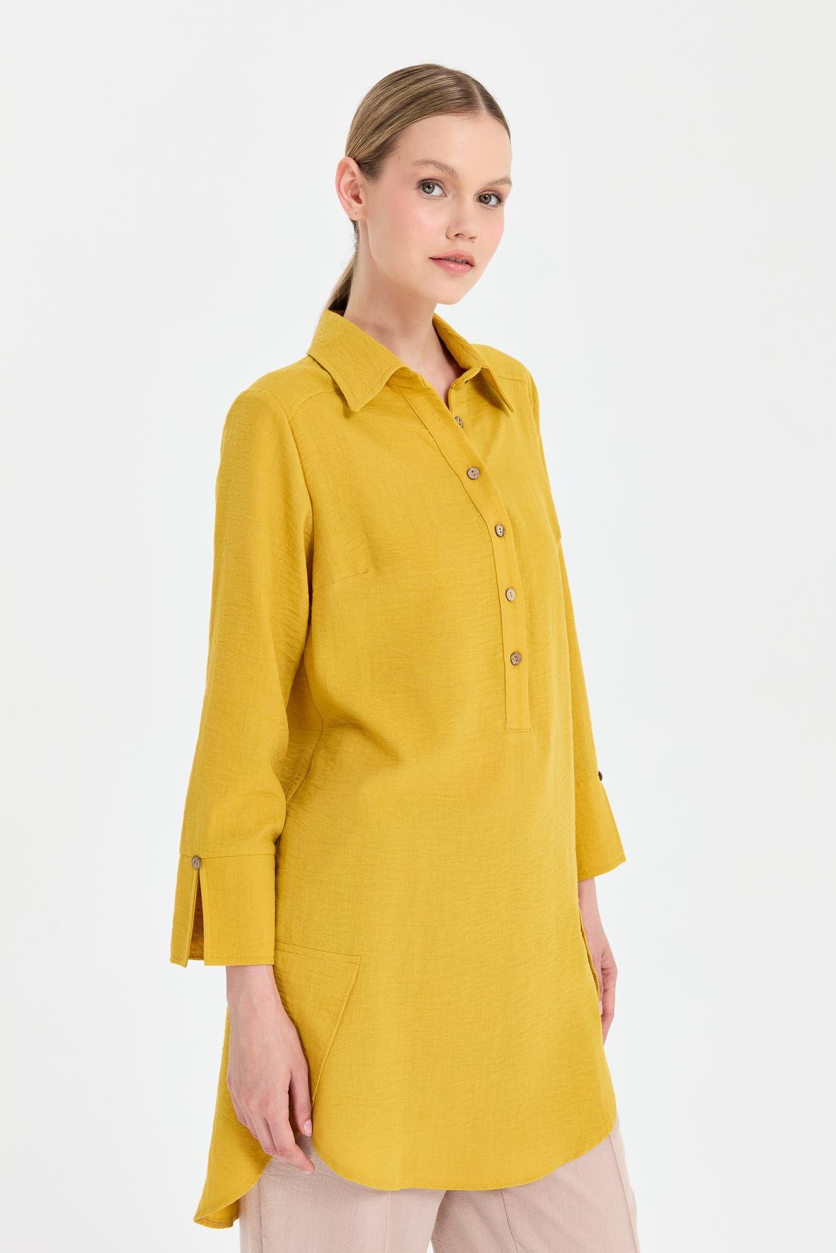 Asimetrik Kesim Keten Tunik - SAFRAN