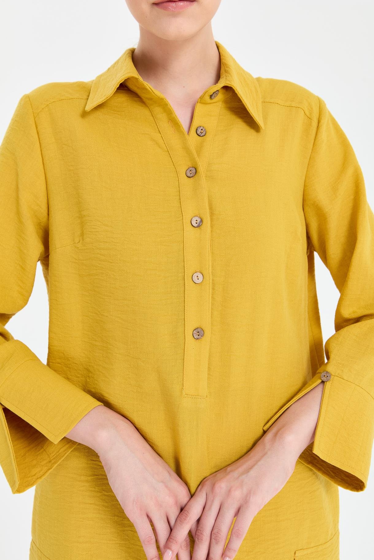 Asimetrik Kesim Keten Tunik - SAFRAN