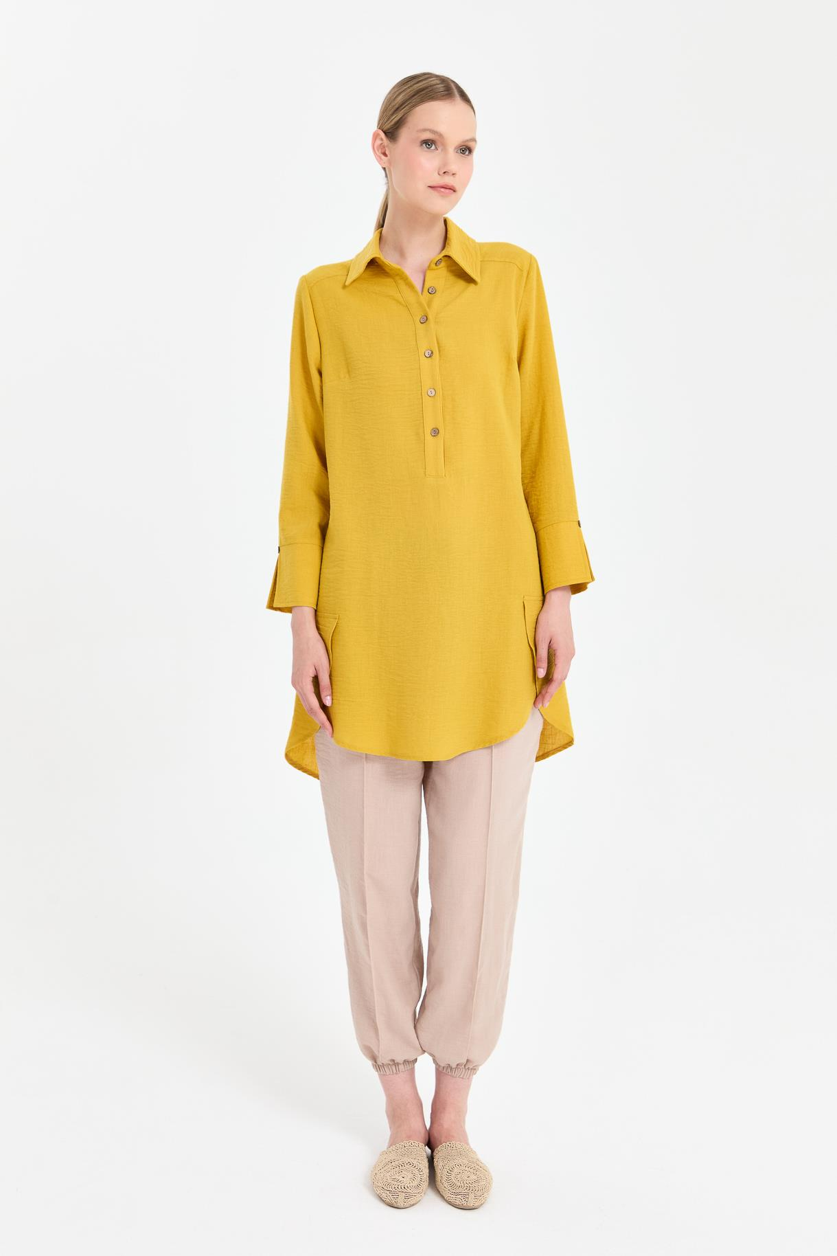 Asimetrik Kesim Keten Tunik - SAFRAN