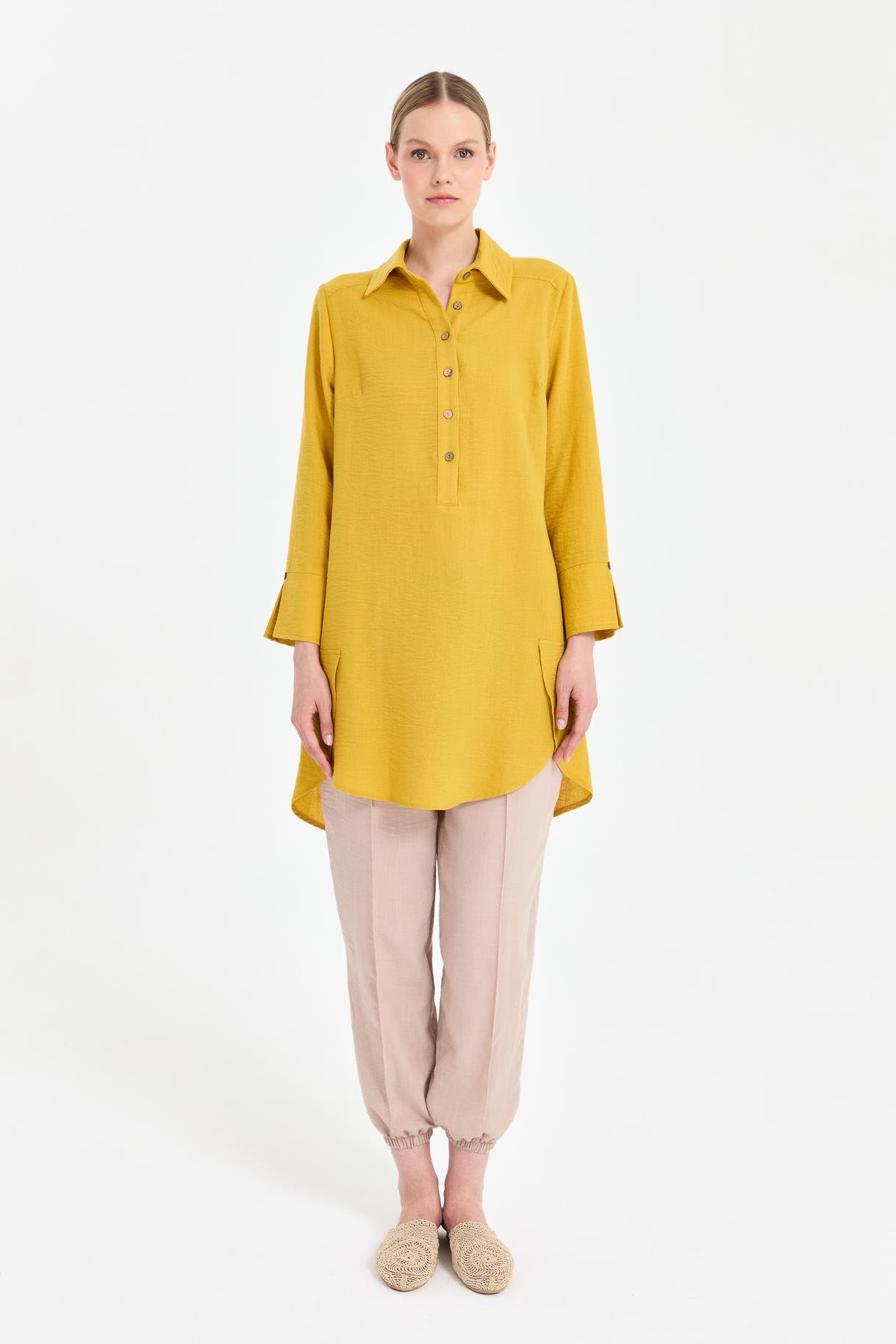 Asimetrik Kesim Keten Tunik - SAFRAN