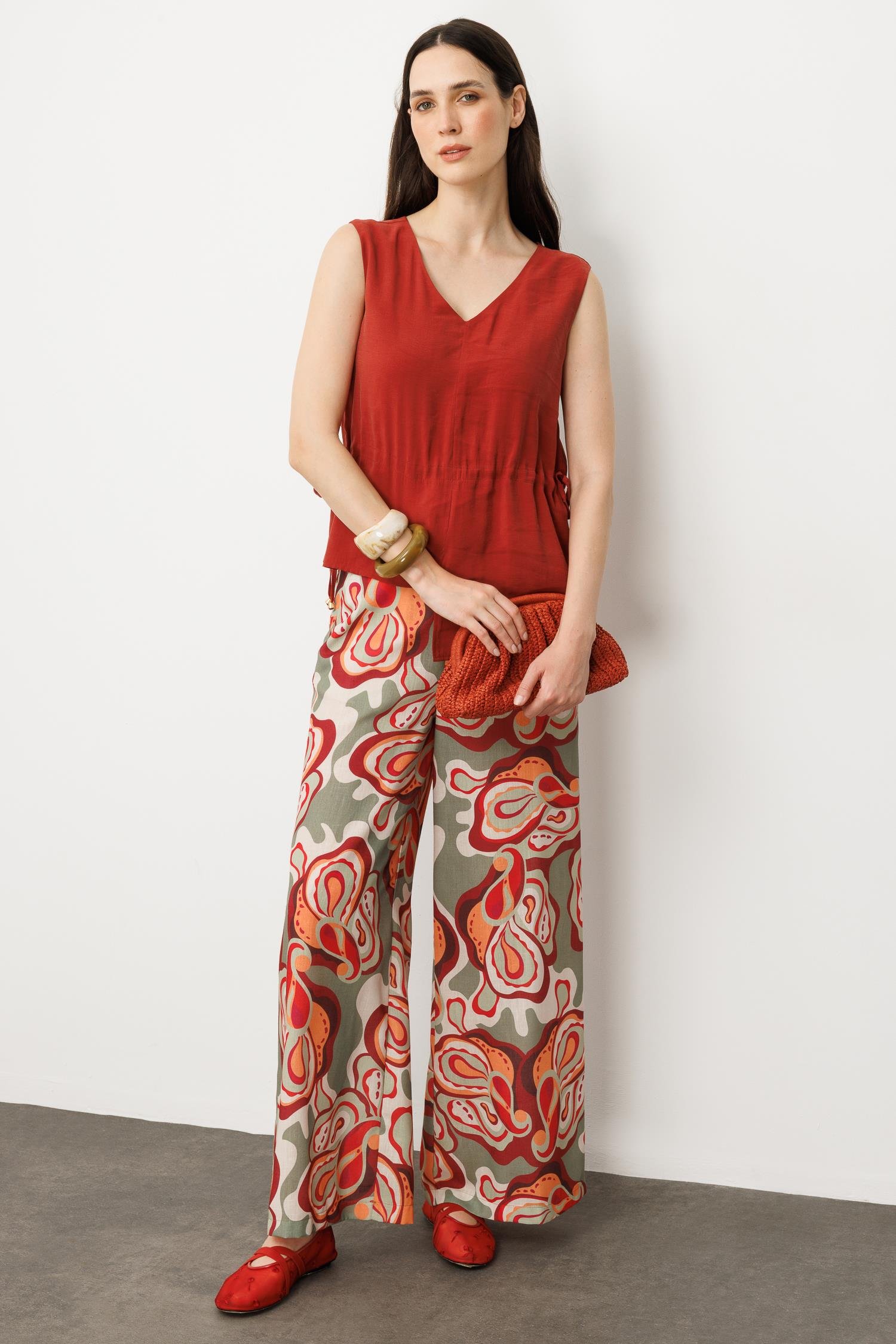 Asimetrik Kesim Kolsuz  Bluz-KİREMİT